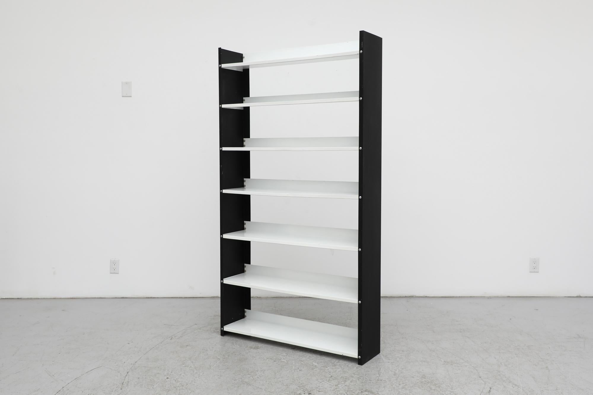 Dutch TOMADO Black & White Standing Enameled metal Book Shelves For Sale
