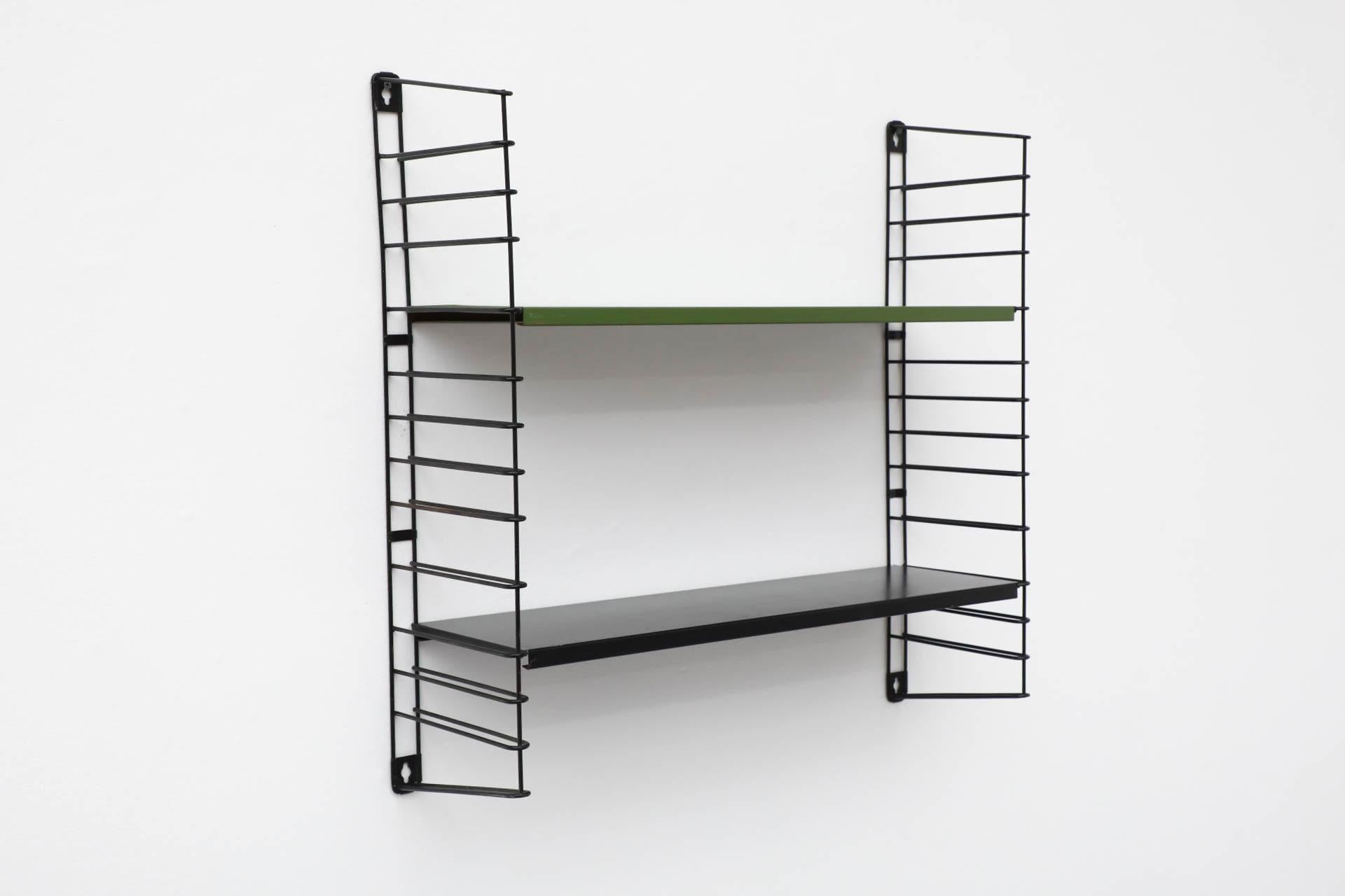 Tomado Green and Black Industrial Enameled Metal Shelving Unit, 1960s In Good Condition For Sale In Los Angeles, CA