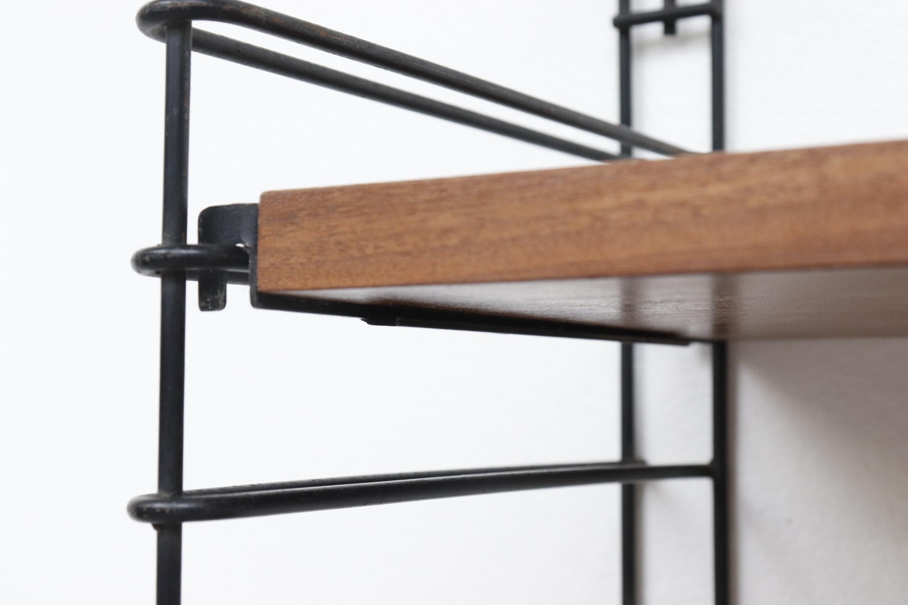 Tomado Industrial Teak Shelving with Black Risers In Good Condition In Los Angeles, CA
