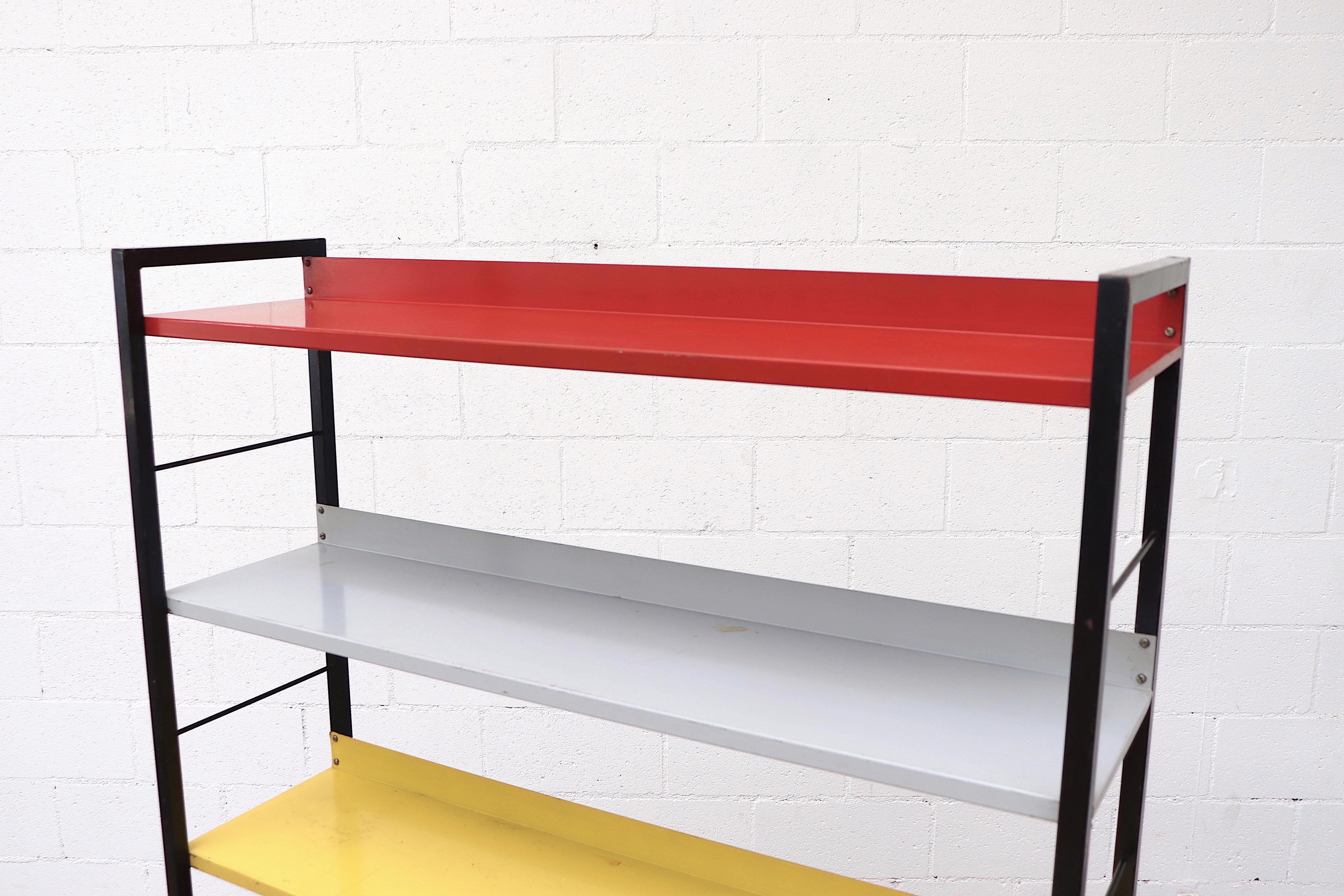 Mid-Century Modern Tomado Multicolored Enameled Metal Standing Book Shelf
