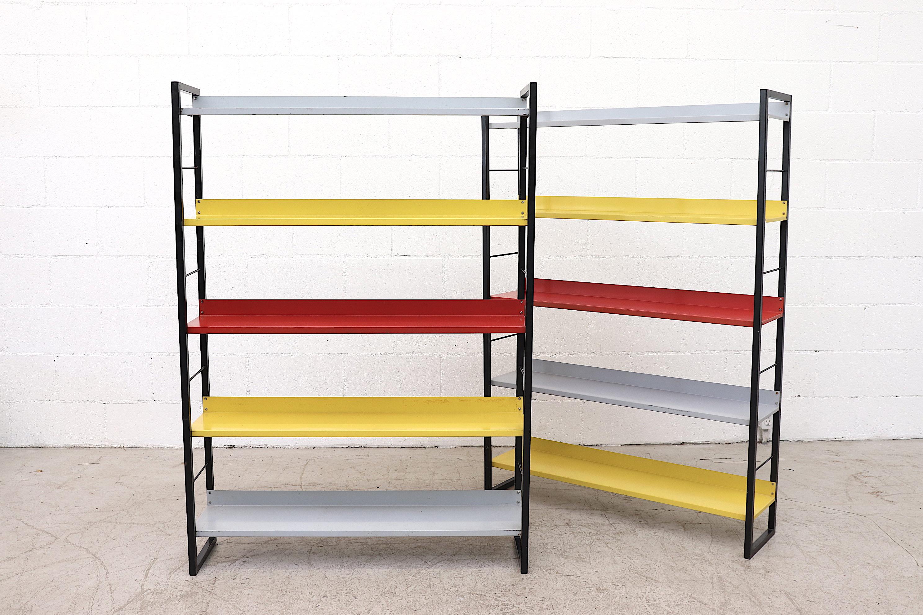 Mid-20th Century Tomado Multicolored Enameled Metal Standing Book Shelf