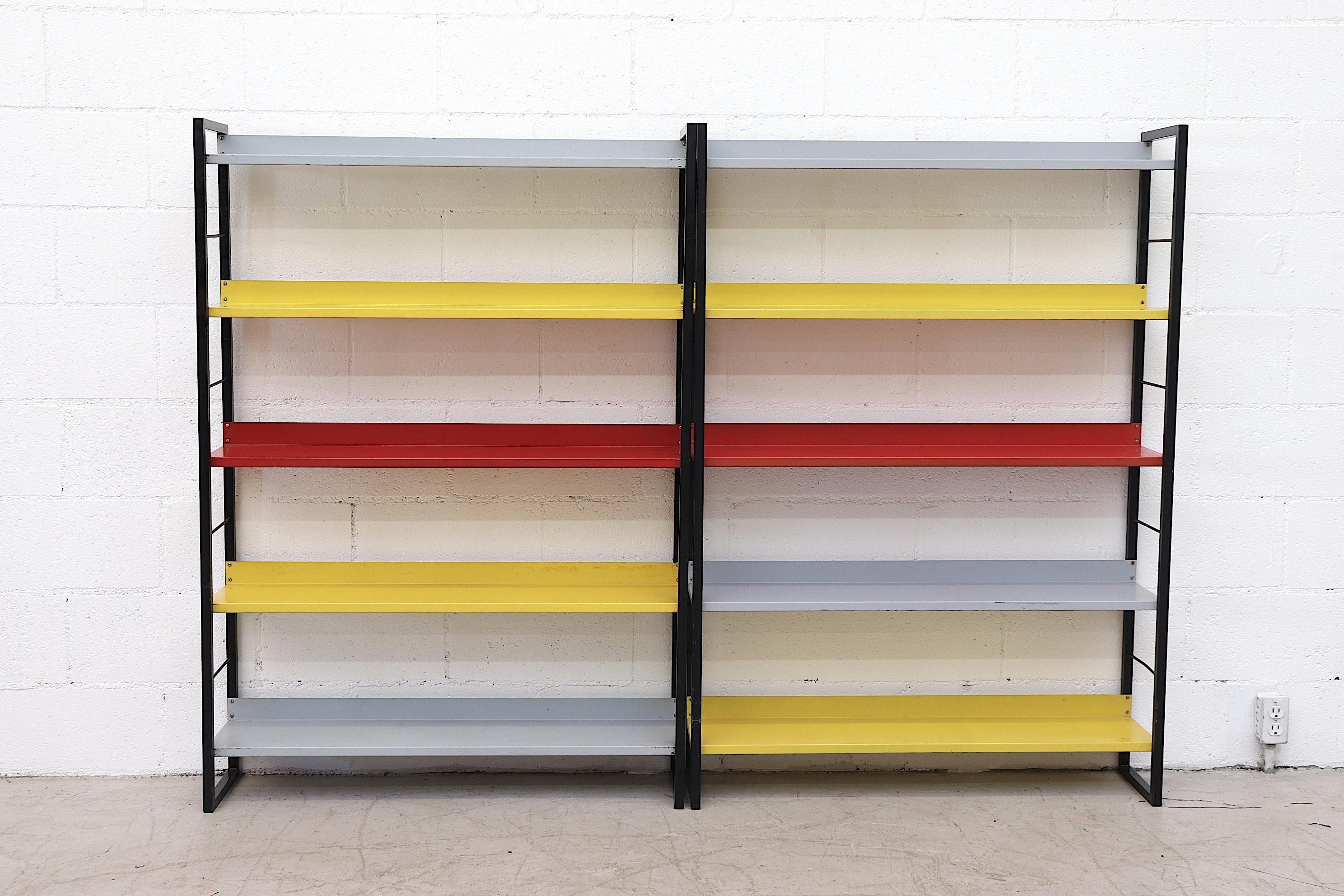 Mid-20th Century Tomado Multicolored Enameled Metal Standing Book Shelf