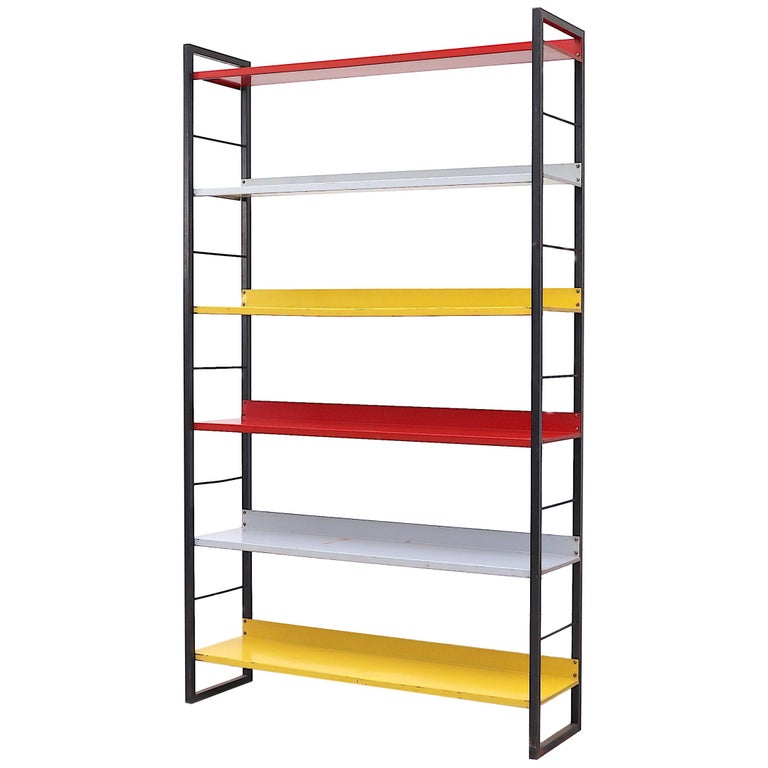 Tomado Multicolored Enameled Metal Standing Book Shelf For Sale