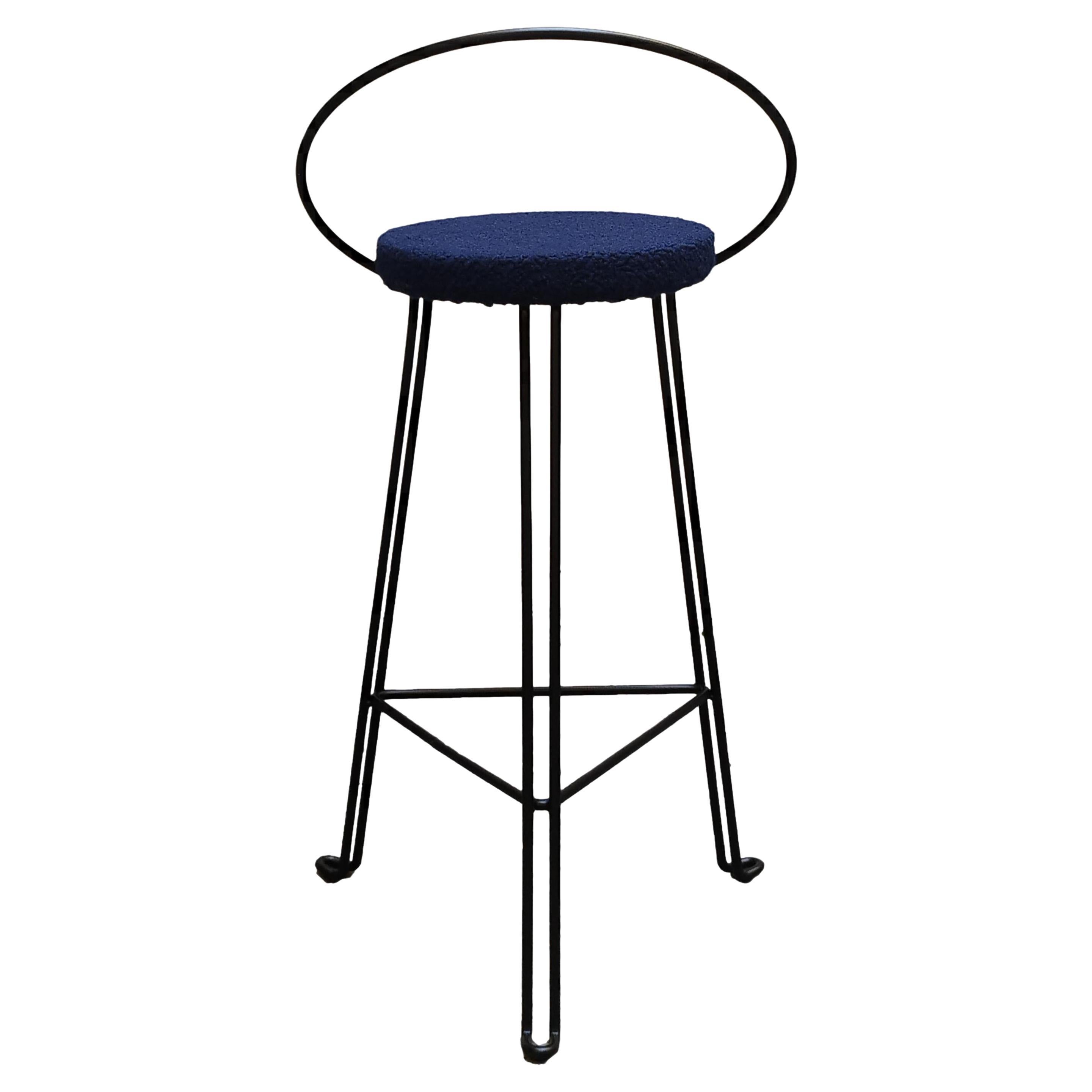 Tomado Style Black Metal Stool with Round Backrest, Italy 1970s