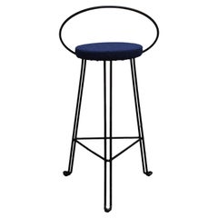 Vintage Tomado Style Black Metal Stool with Round Backrest, Italy 1970s