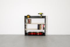 Tomado Style Industrial Metal Standing Bookshelf in Charcoal and White