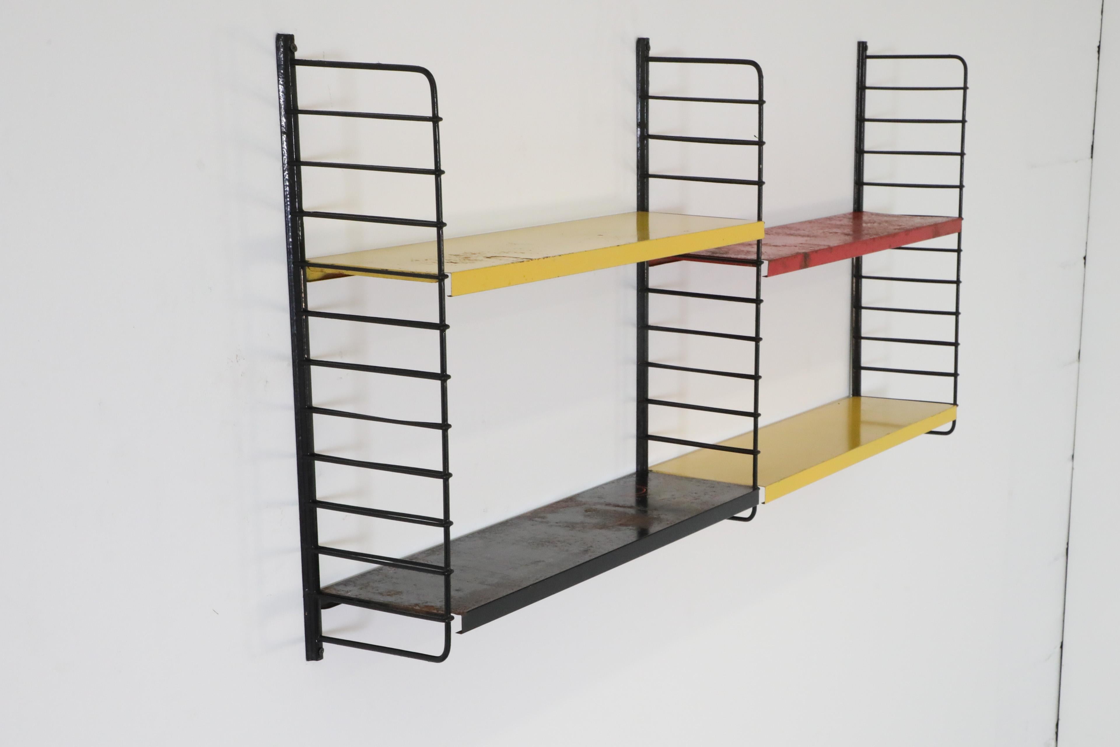 Enameled Tomado Style Industrial Multicolor 2 Section Wall Mount Shelving Unit For Sale