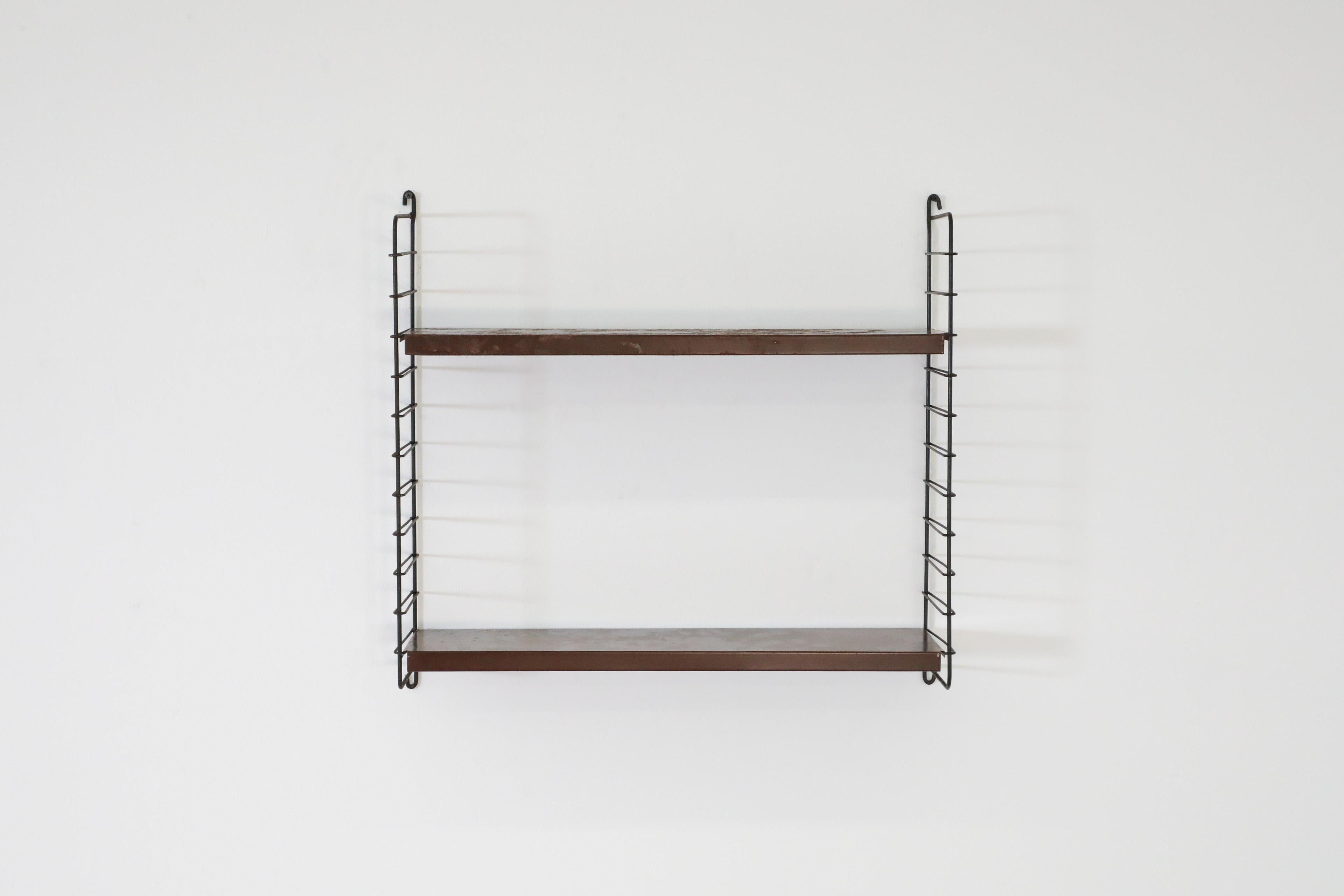 Mid-Century Modern Tomado Style Industrial Wall Mounted Brown and Black Shelving Unit For Sale