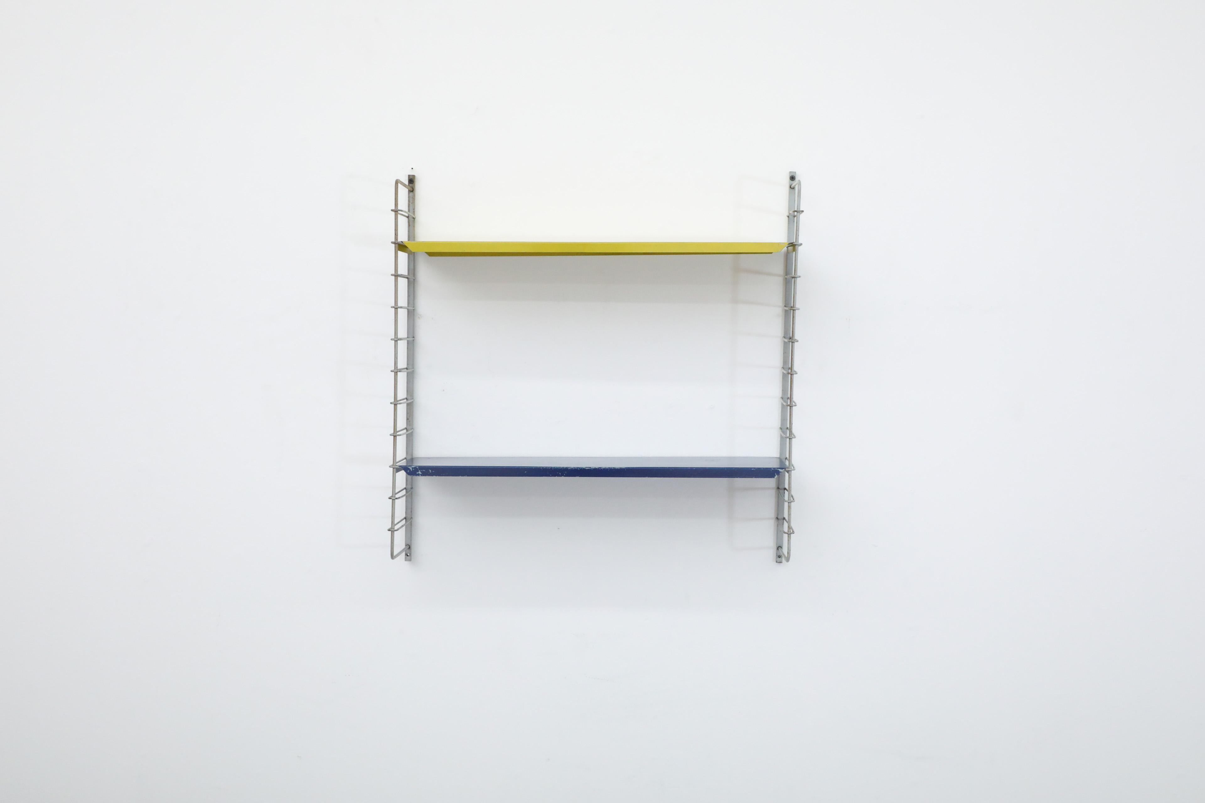 Mid-Century Modern Tomado Style Single Section Shelving Unit with Yellow and Blue Shelves For Sale