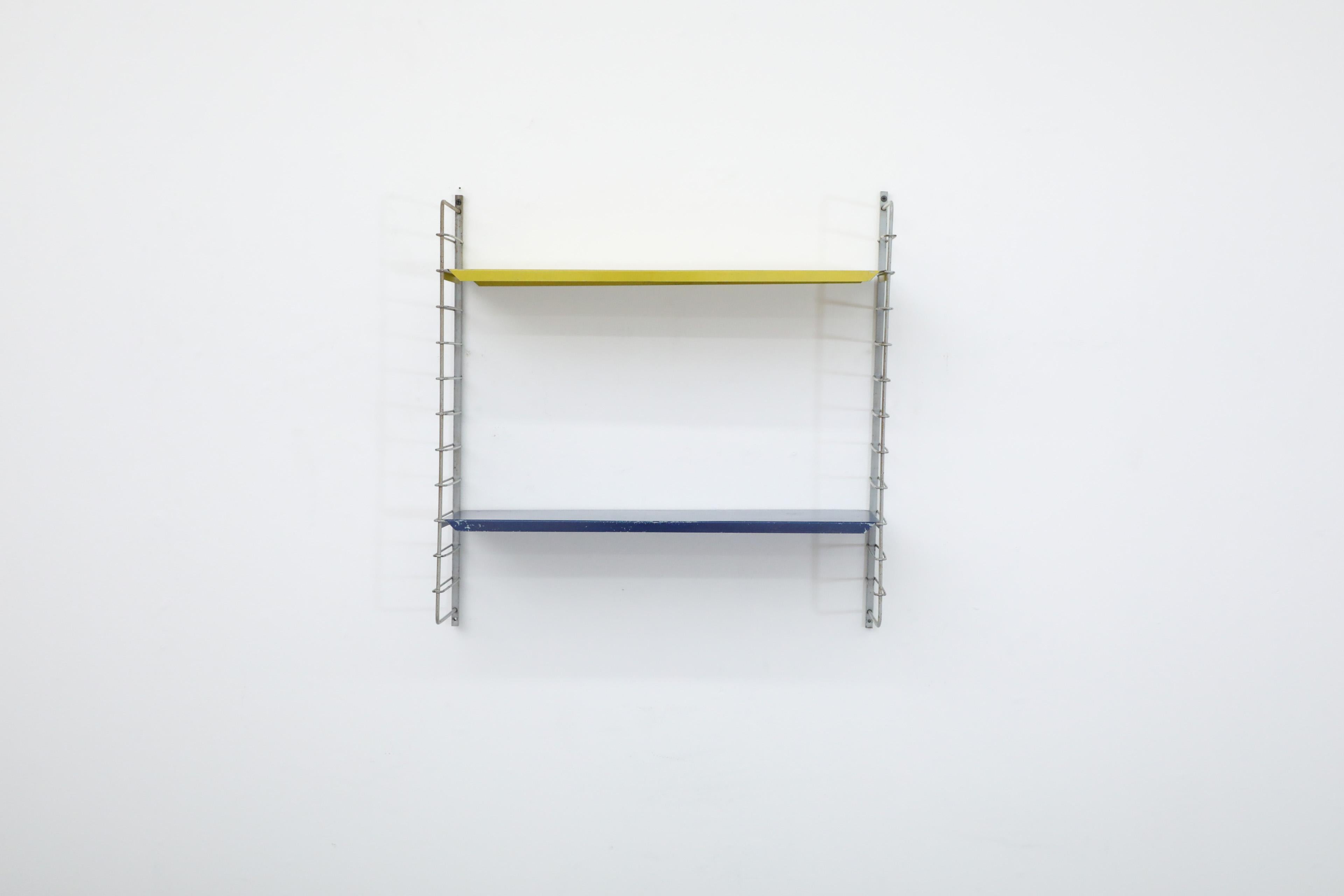 Mid-Century Modern Tomado Style Single Section Shelving Unit with Yellow and Blue Shelves