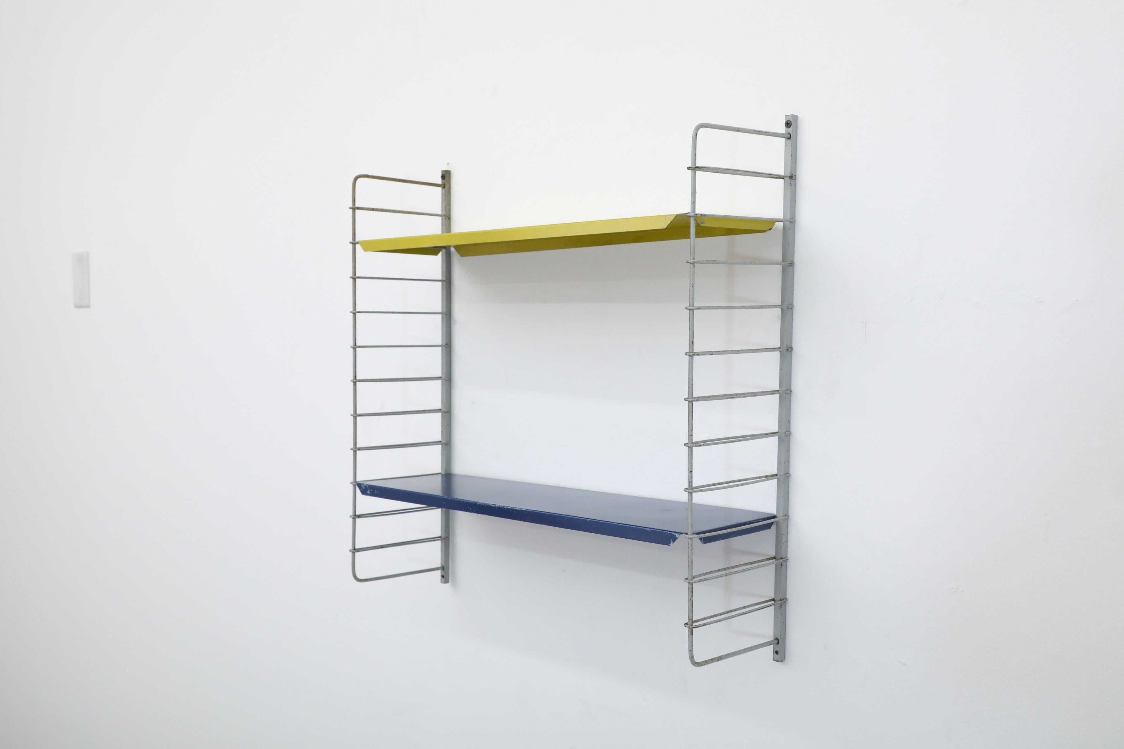 Enameled Tomado Style Single Section Shelving Unit with Yellow and Blue Shelves For Sale