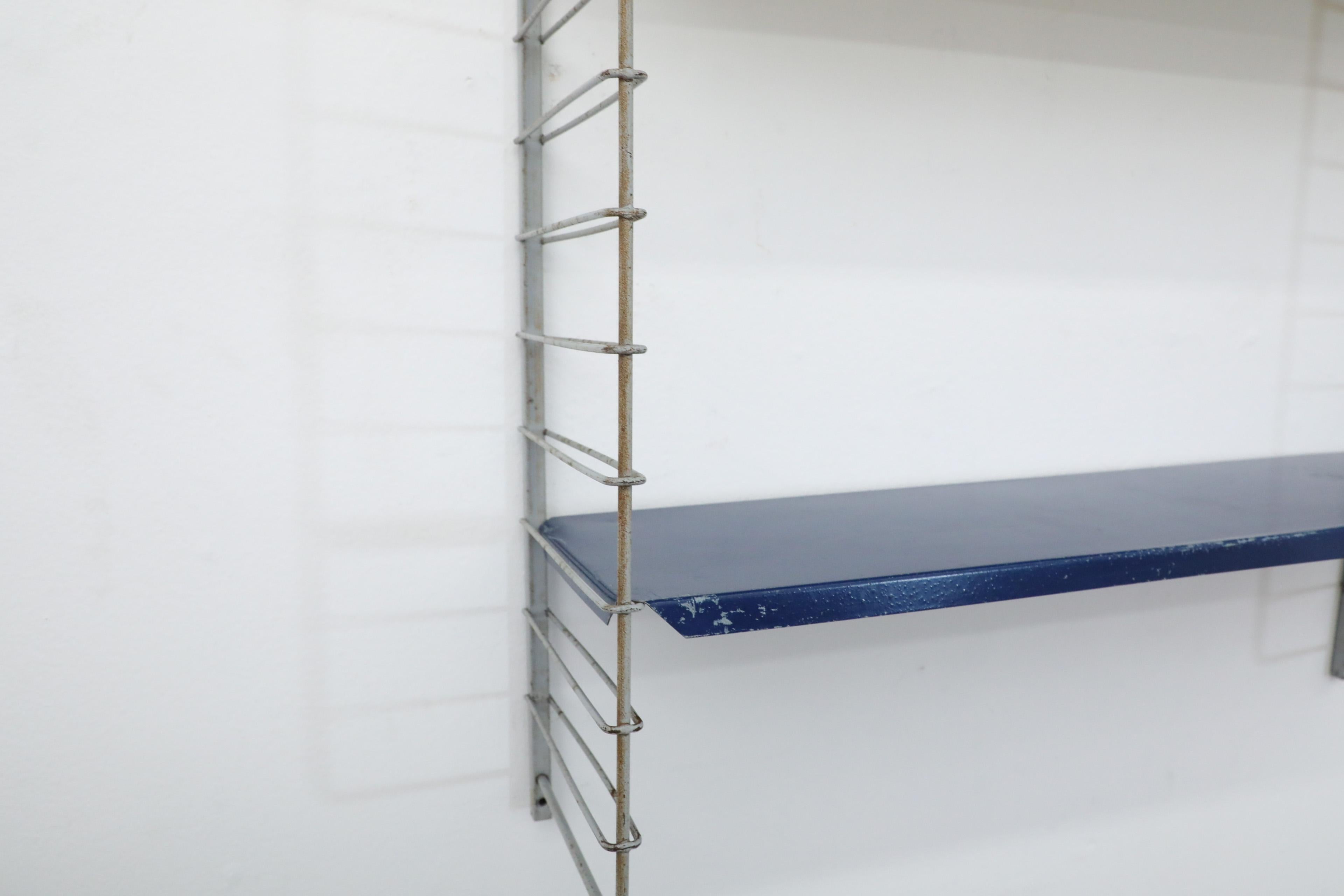 Metal Tomado Style Single Section Shelving Unit with Yellow and Blue Shelves For Sale