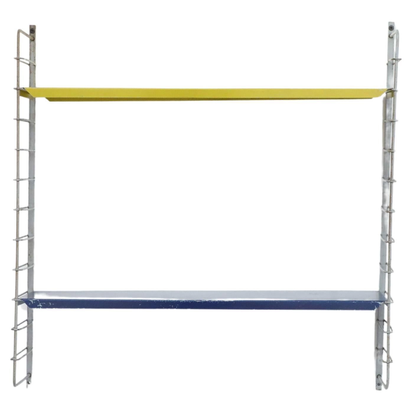 Tomado Style Single Section Shelving Unit with Yellow and Blue Shelves For Sale