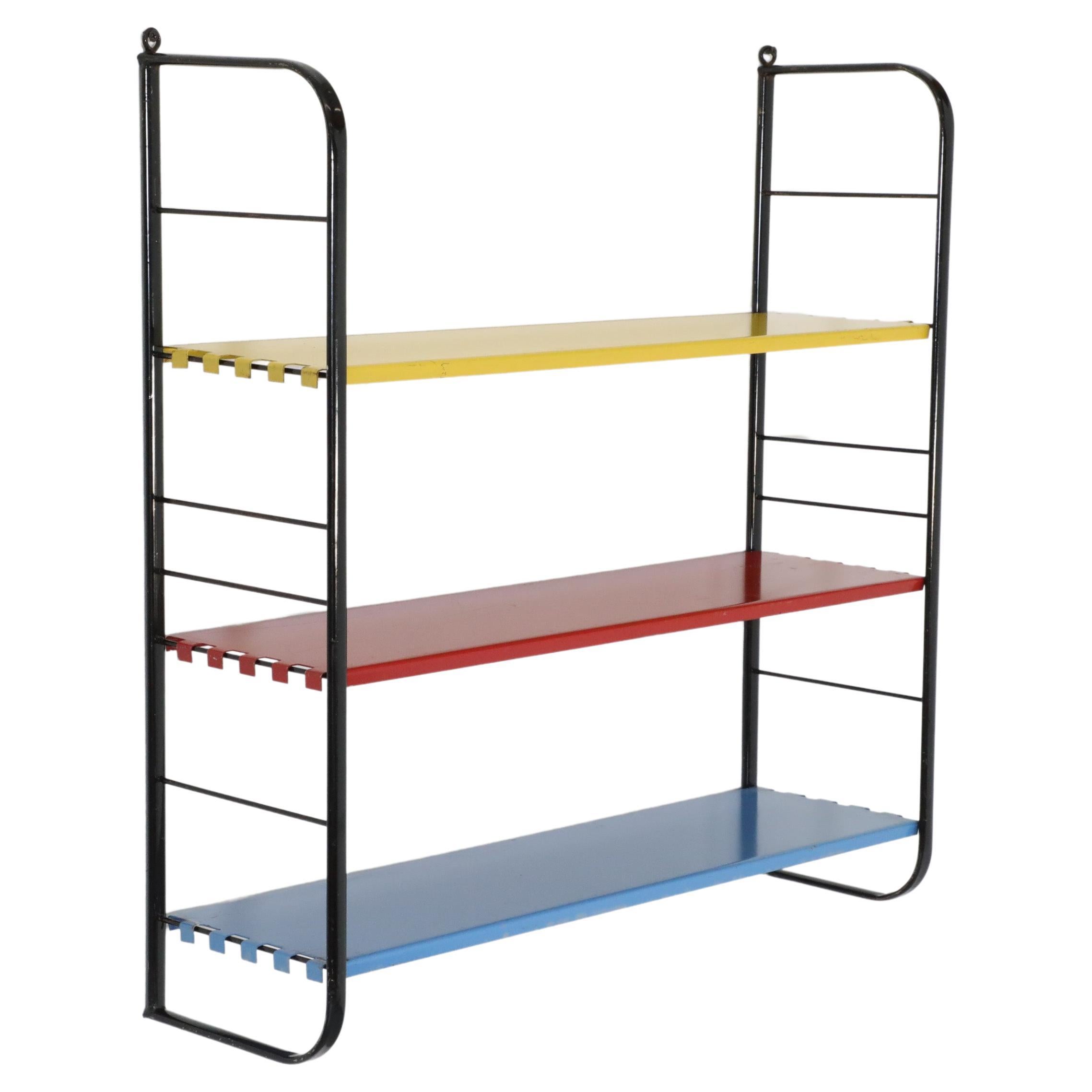 Tomado Style Wall Shelving Unit w/ Black Frame and Yellow, Red, & Blue Shelves For Sale