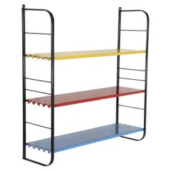 Used Tomado Style Wall Shelving Unit w/ Black Frame and Yellow, Red, & Blue Shelves