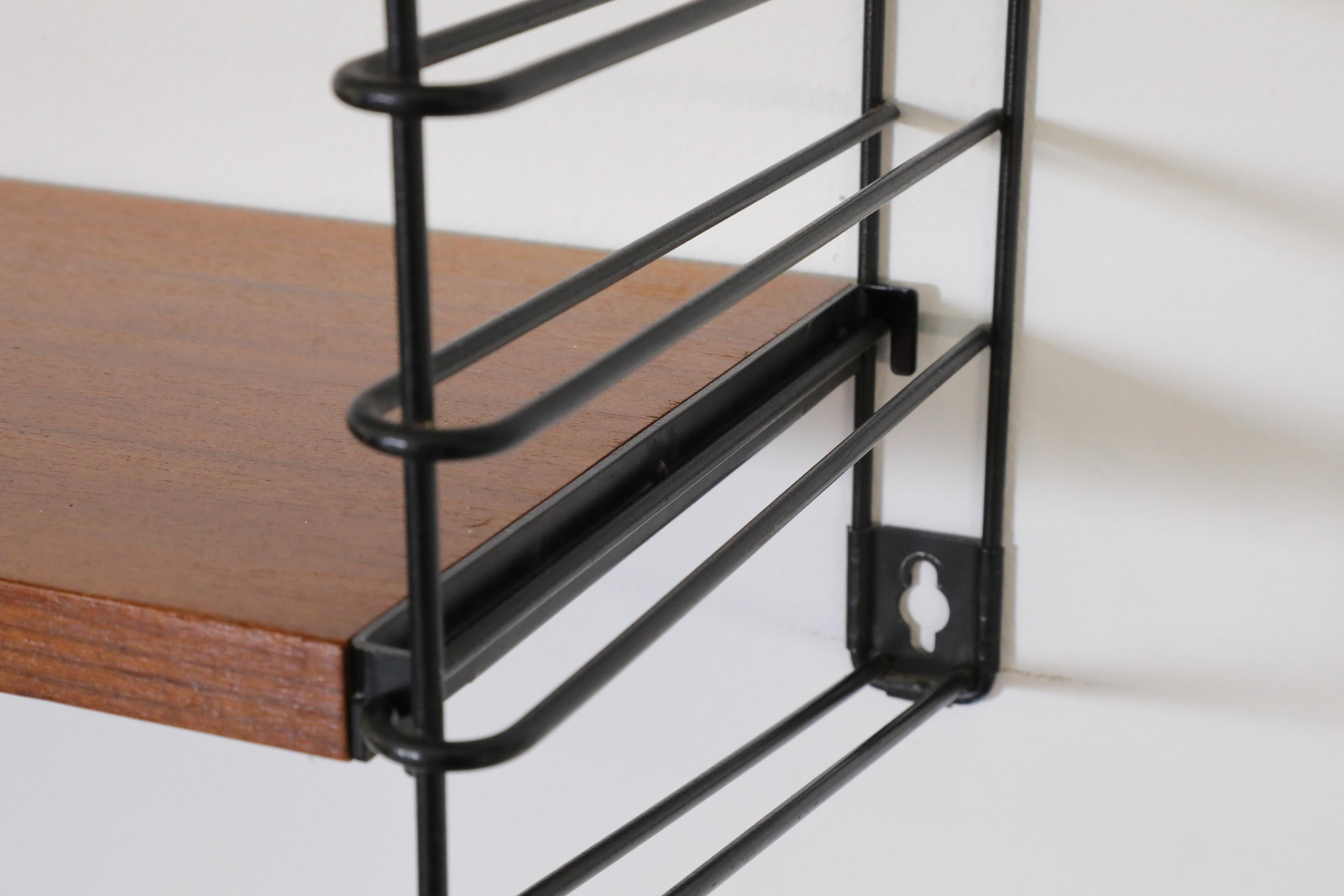 Tomado Teak Wall Mount Shelves with Black Wire Risers For Sale 2