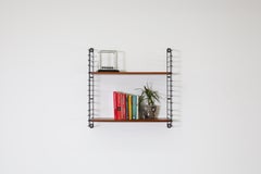 Tomado Single Section Teak Wall Mount Shelves with Black Wire Risers