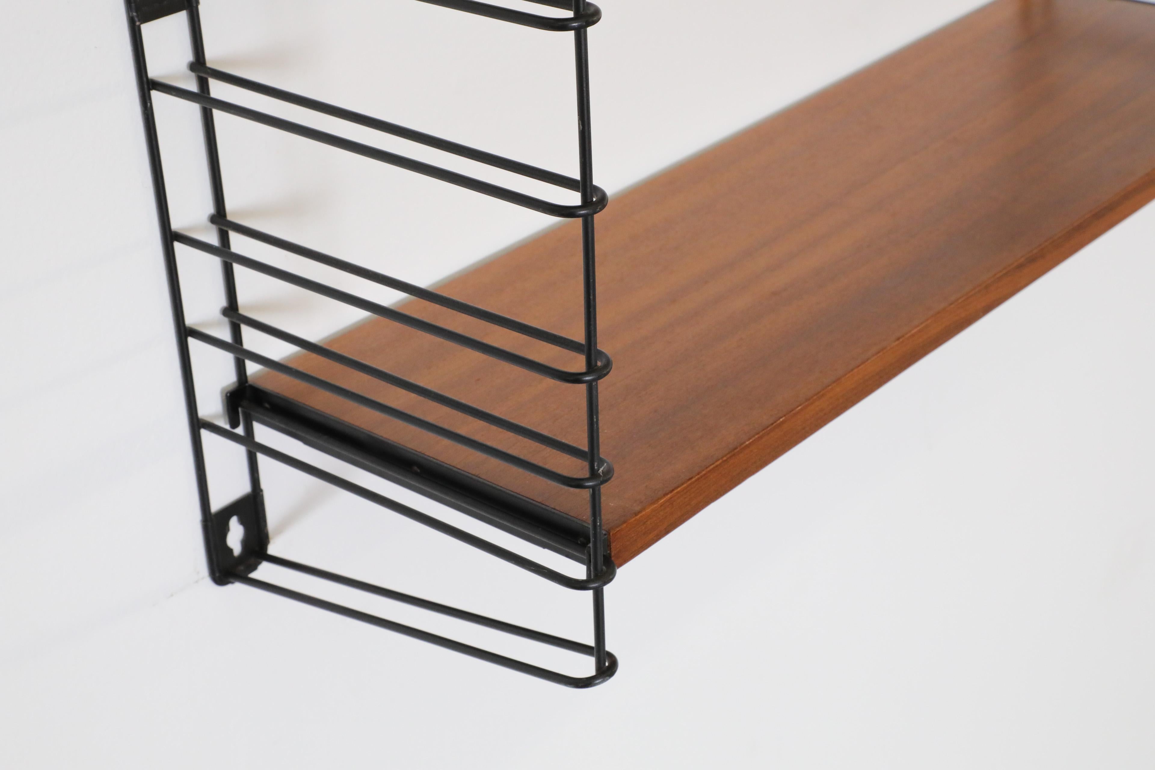 Mid-20th Century Tomado Teak Wall Mount Shelves with Black Wire Risers For Sale