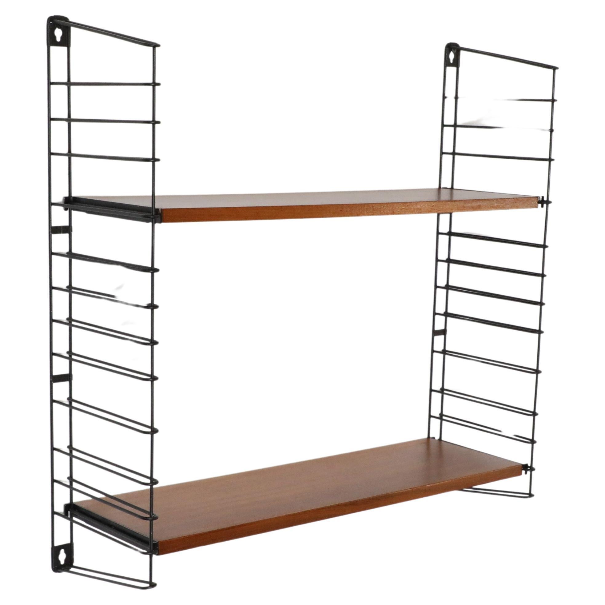 Tomado Teak Wall Mount Shelves with Black Wire Risers