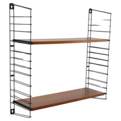 Used Tomado Teak Wall Mount Shelves with Black Wire Risers