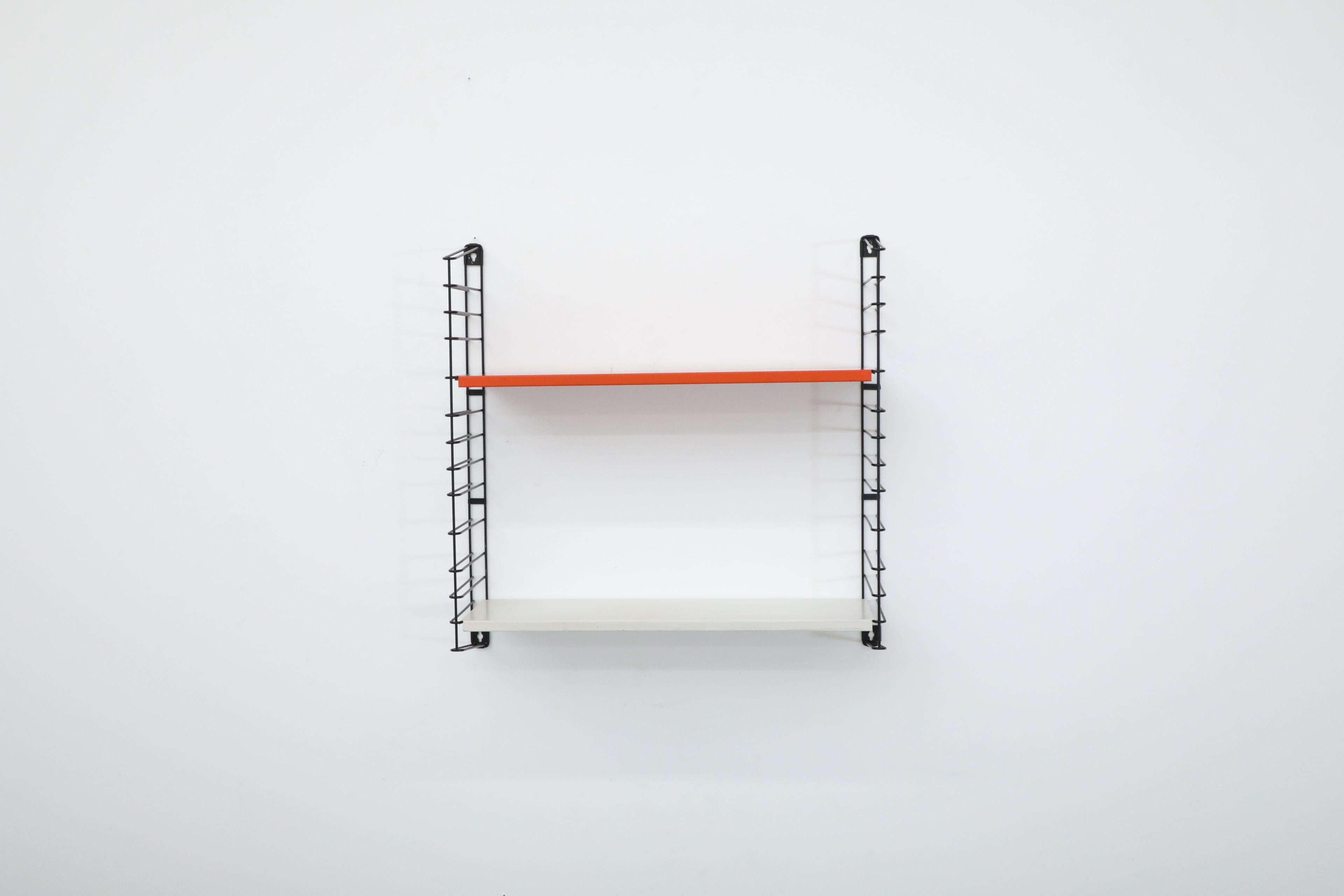 Mid-Century Modern Tomado Wall Mount Black Wire Shelving Unit with Red and White Shelves For Sale