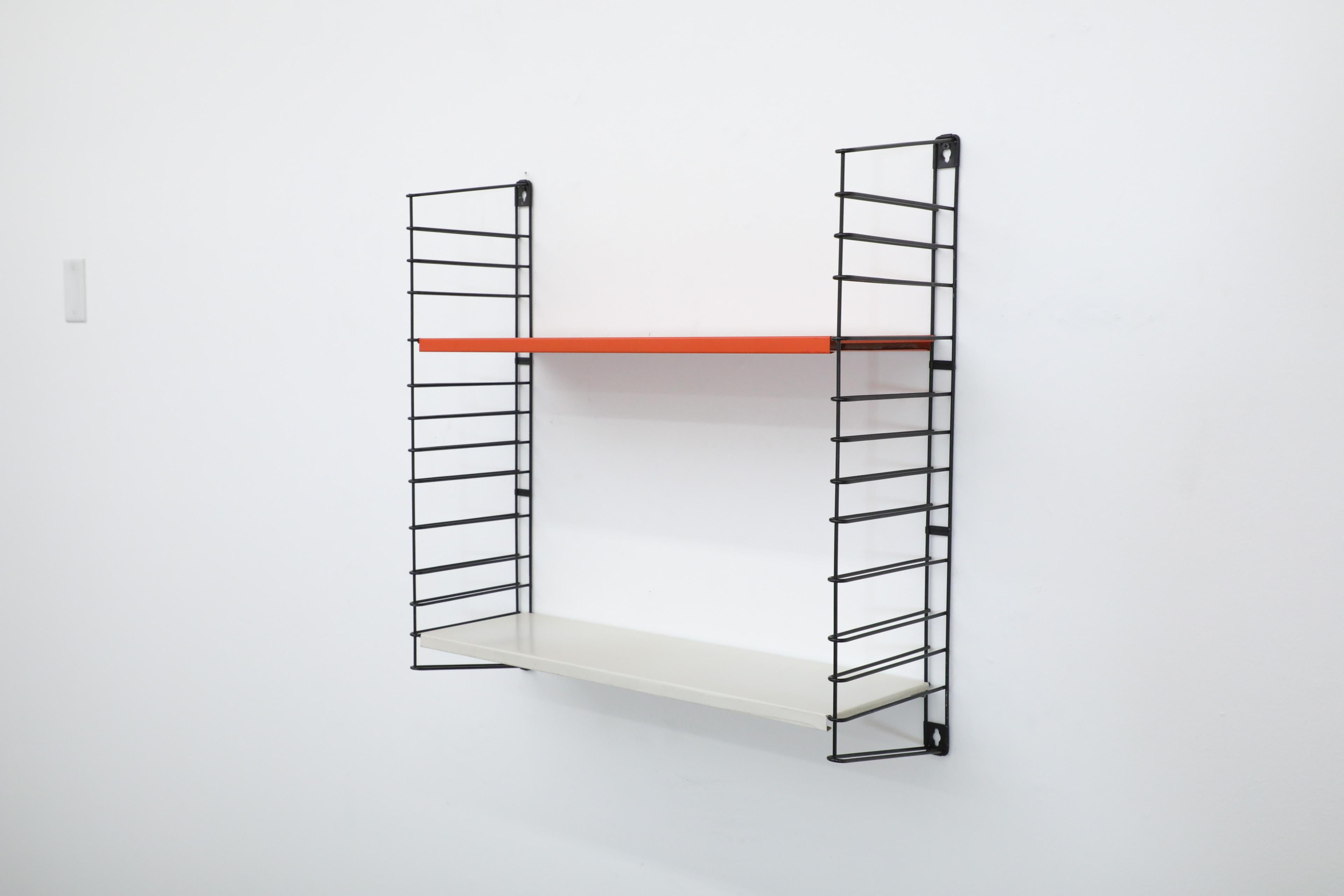 Dutch Tomado Wall Mount Black Wire Shelving Unit with Red and White Shelves For Sale