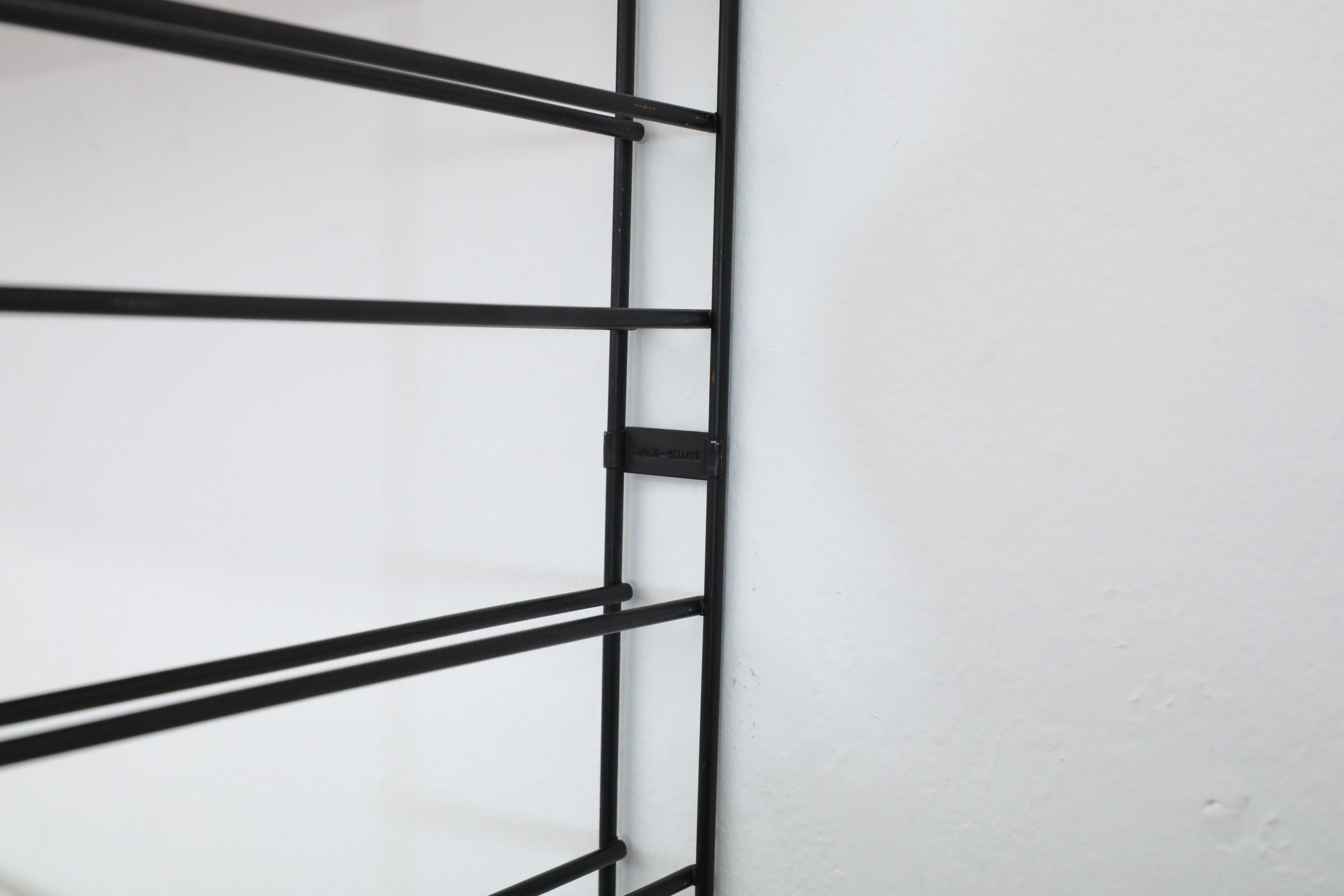 Metal Tomado Wall Mount Black Wire Shelving Unit with Red and White Shelves For Sale