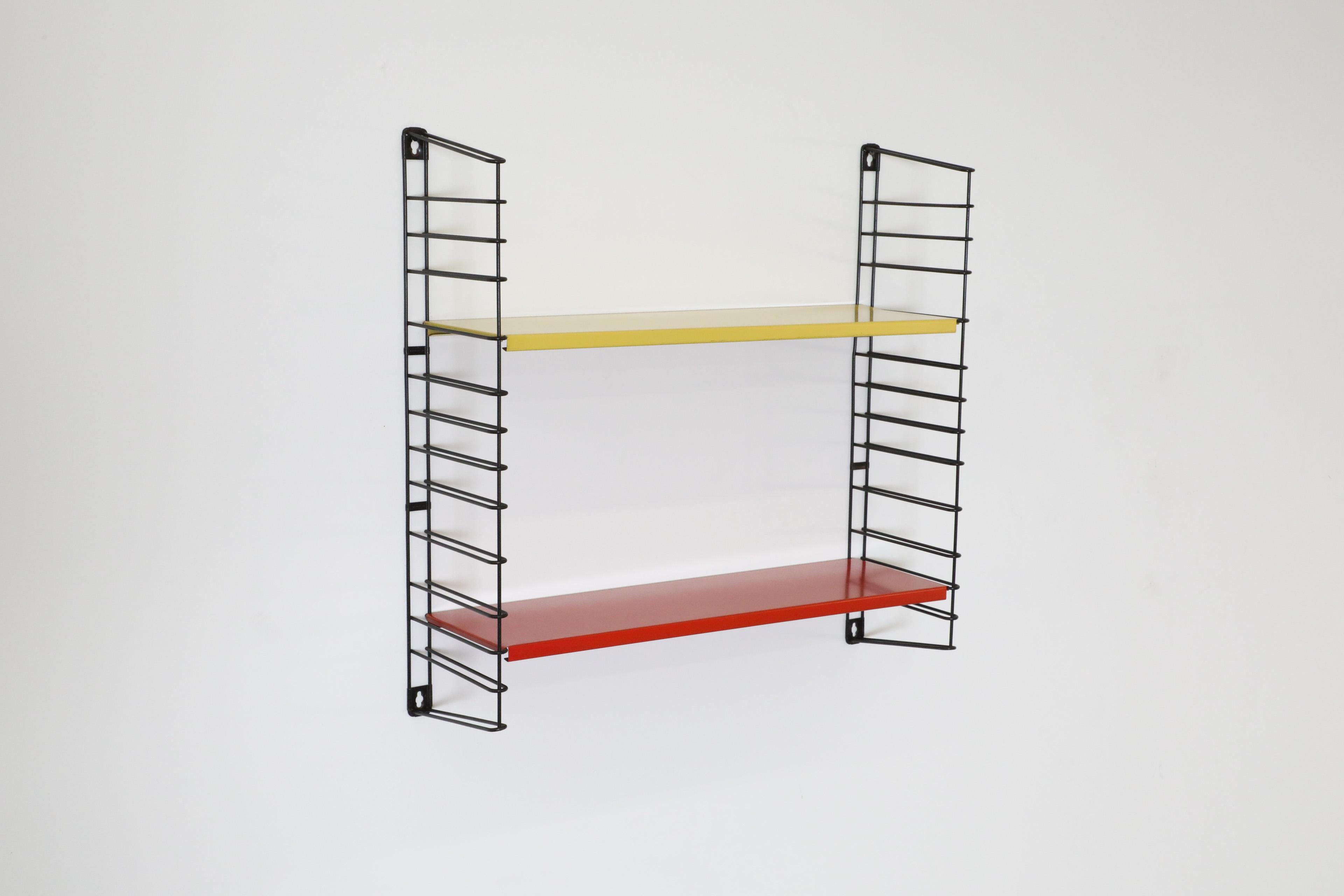 Enameled Tomado Wall Mount Red and Yellow Shelving Unit For Sale