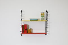 Mid-Century Tomado Wall Shelving Unit, Black Wire Frame, Orange Yellow Shelves