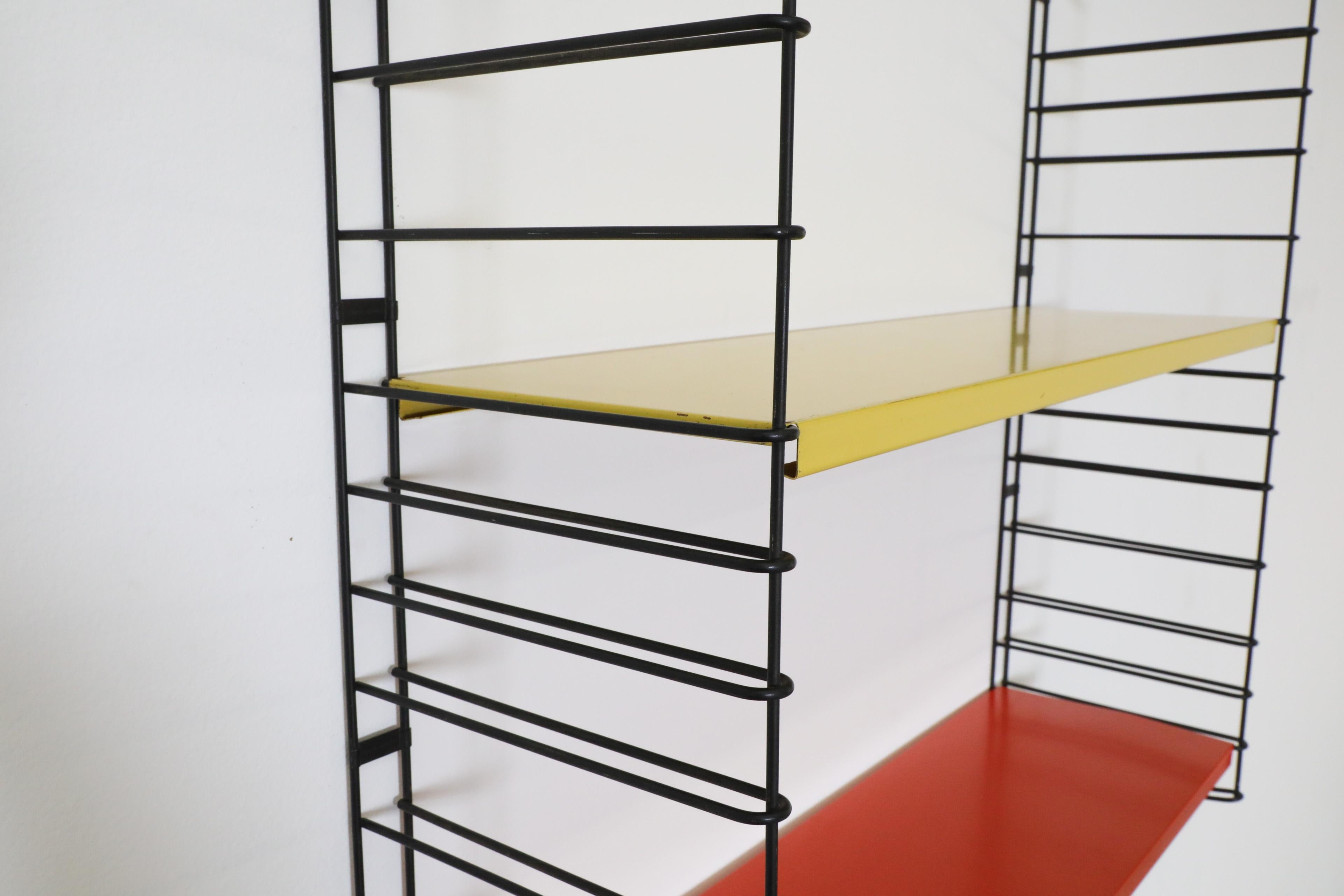 Enameled Tomado Yellow and Orange Wall Mount Shelving Unit with Black Frame For Sale