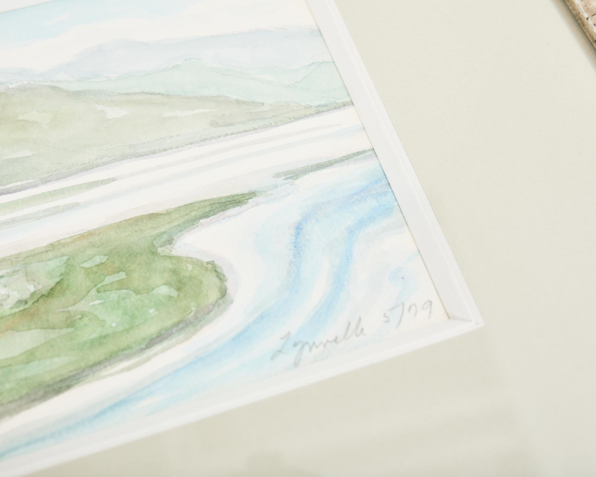 Tomales Bay Aquarell in silbernem, vergoldetem Holzrahmen im Angebot 4