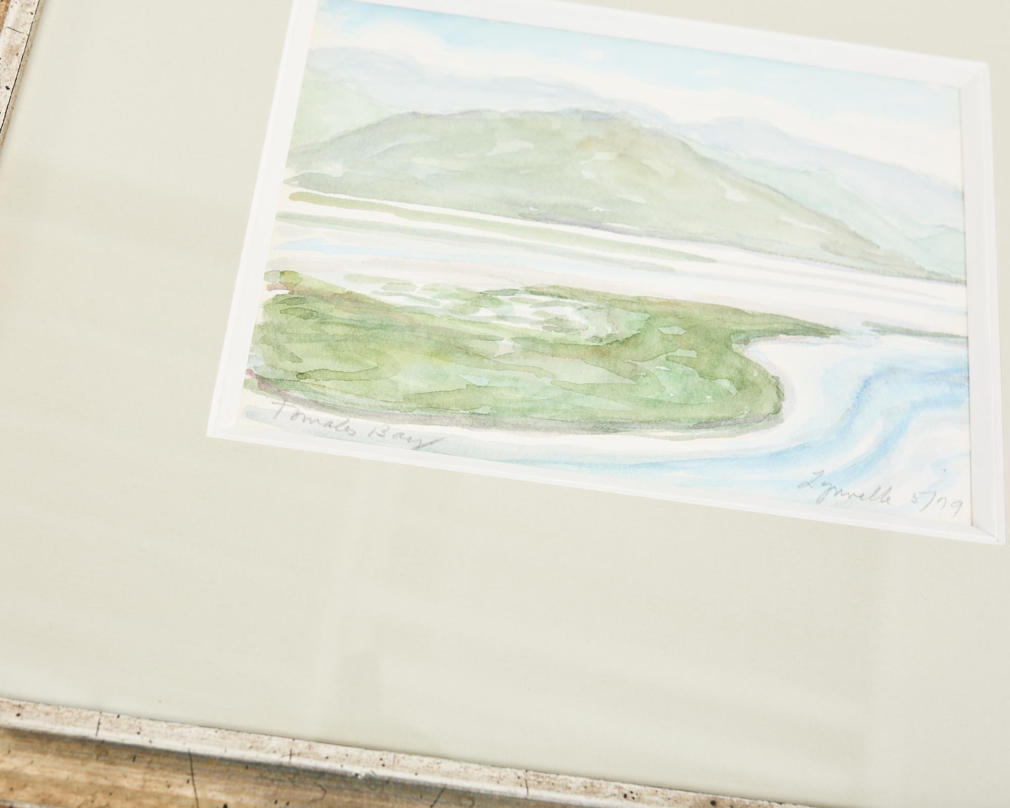 Tomales Bay Aquarell in silbernem, vergoldetem Holzrahmen im Angebot 6