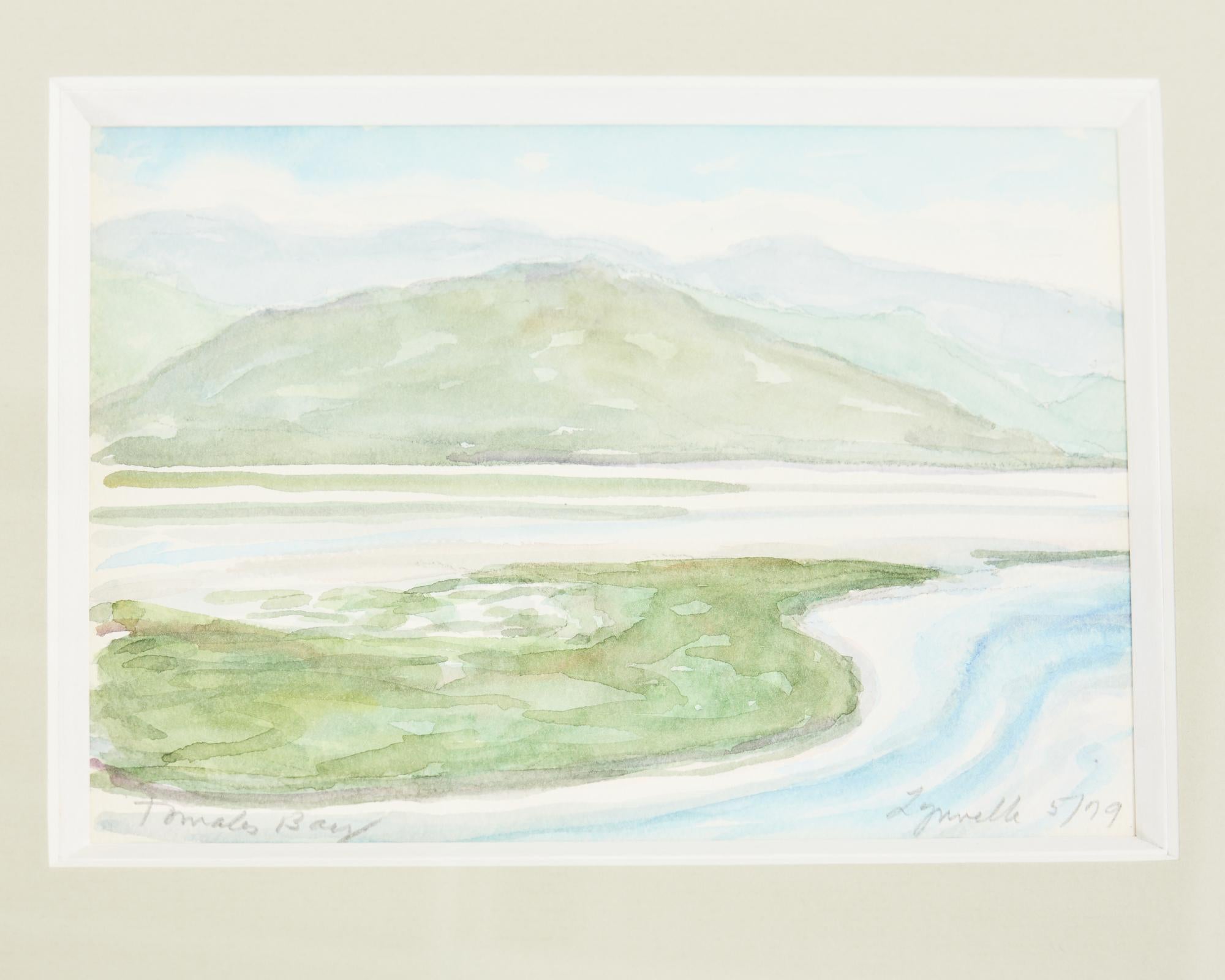Tomales Bay Aquarell in silbernem, vergoldetem Holzrahmen (amerikanisch) im Angebot