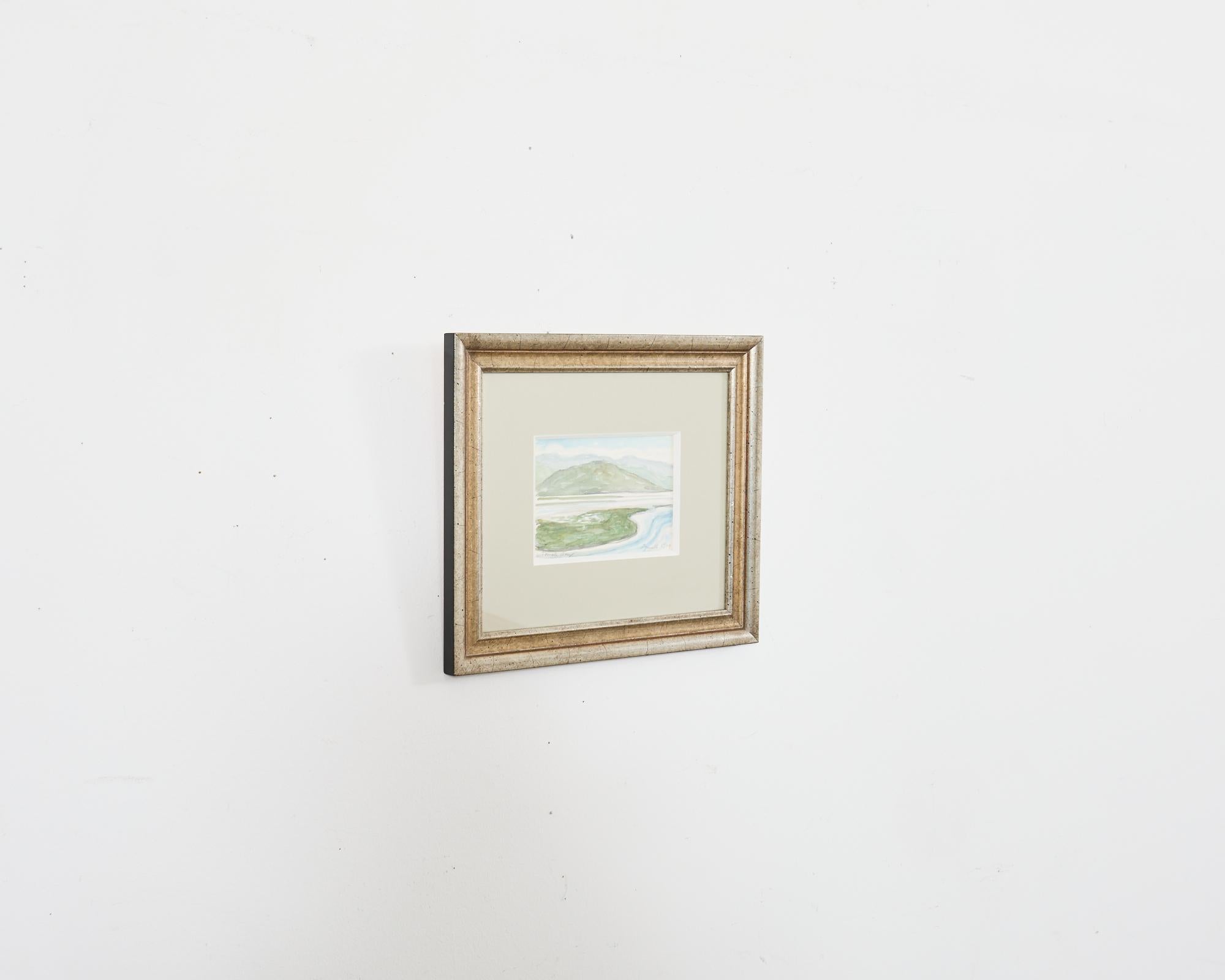 Tomales Bay Aquarell in silbernem, vergoldetem Holzrahmen (Handbemalt) im Angebot