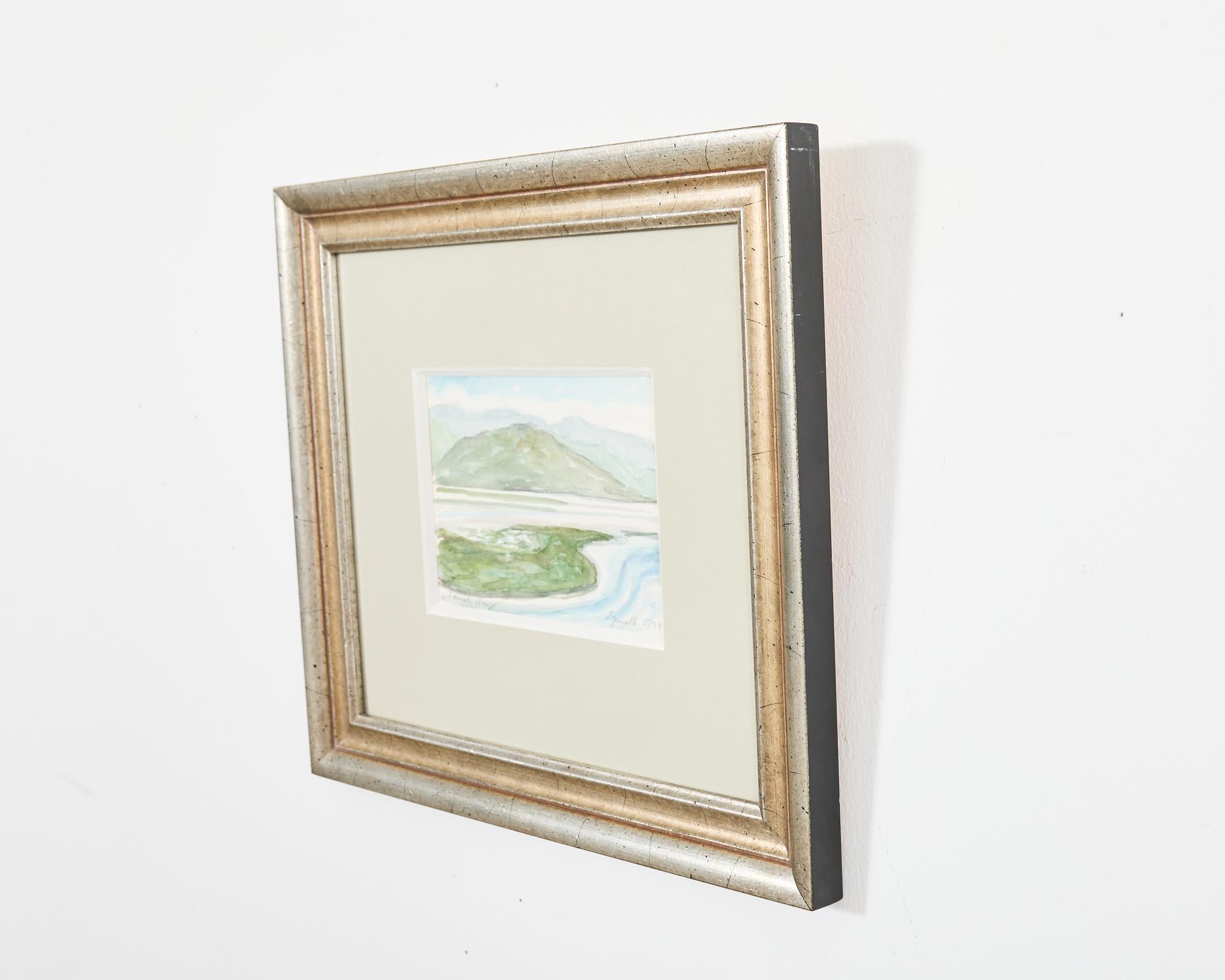 Tomales Bay Aquarell in silbernem, vergoldetem Holzrahmen im Angebot 1
