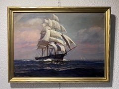 Large Antique T. BAILEY Oil Painting on canvas, Seascape "California Clipper"