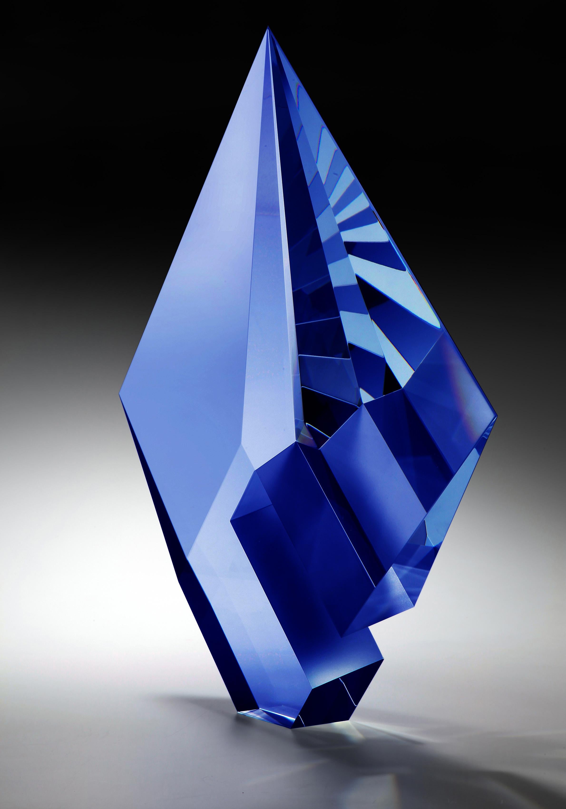 Tomas Brzon Abstract Sculpture - 'Cobalt Composition', Cast, Cut  and Polished Glass Sculpture