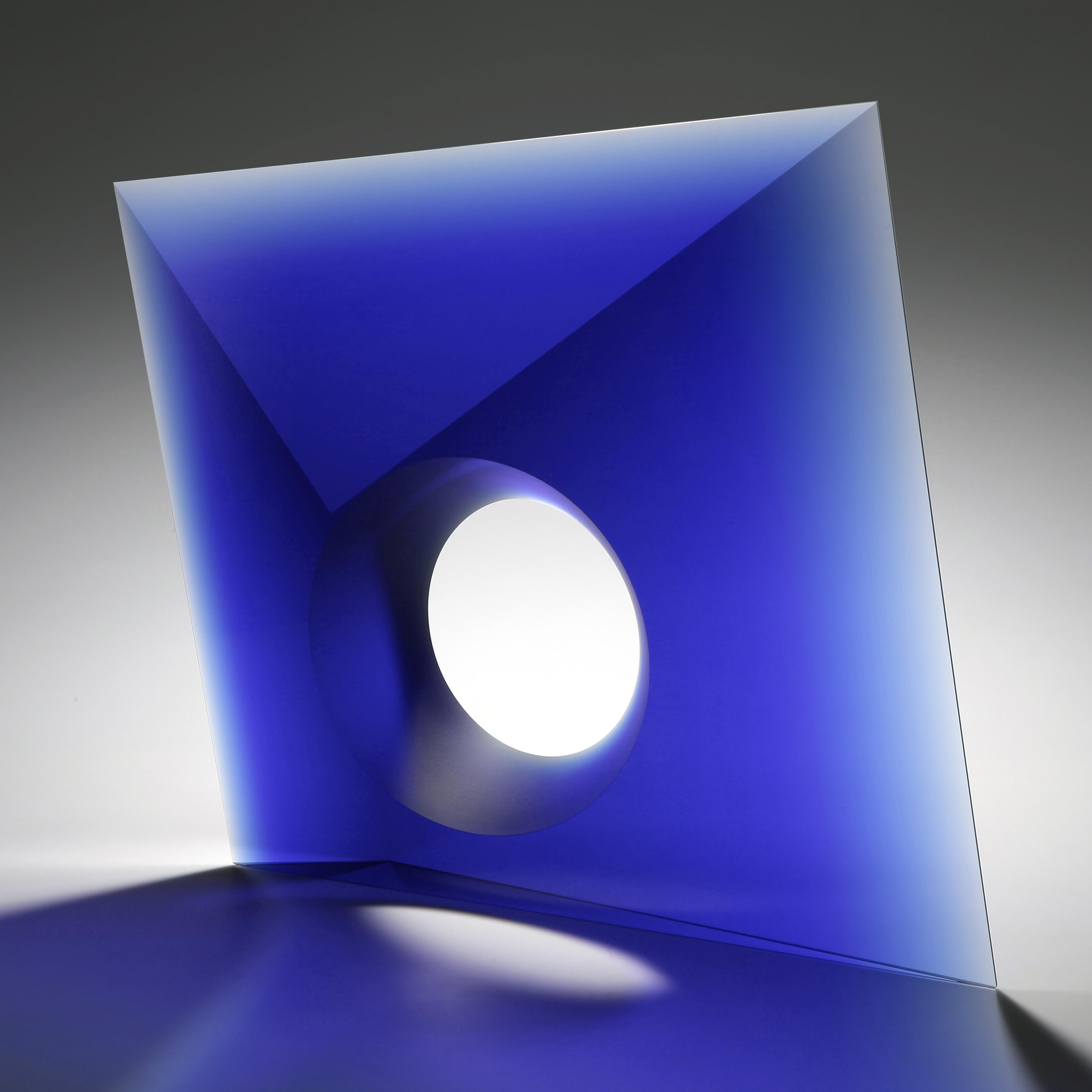 Tomas Brzon Abstract Sculpture - Cobalt Kaleidoscope, Cast, Cut  and Polished Glass Sculpture