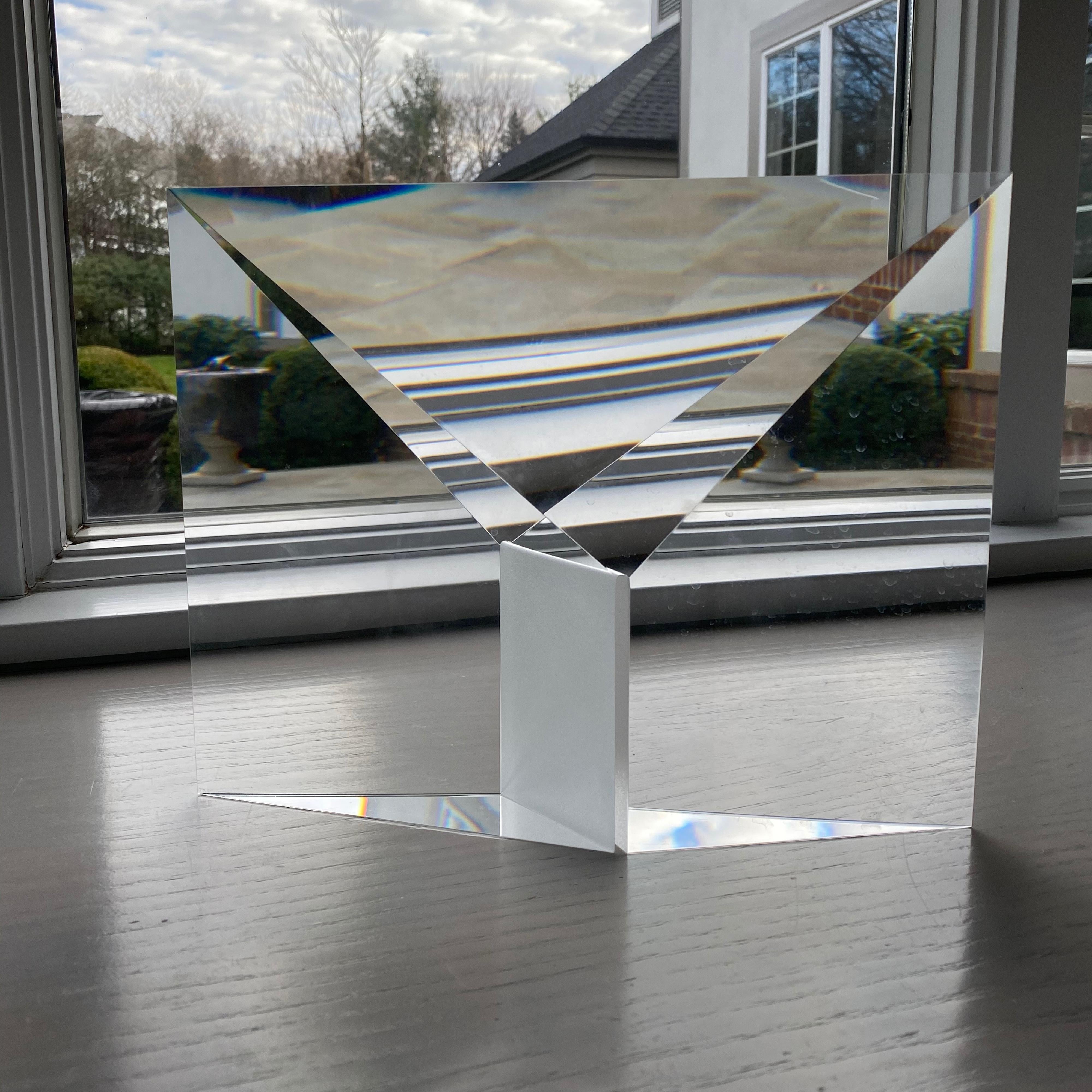 Tomas Brzon Abstract Sculpture - "Crystal Reflection" Cast, Cut, Polished, Optic Glass Sculpture