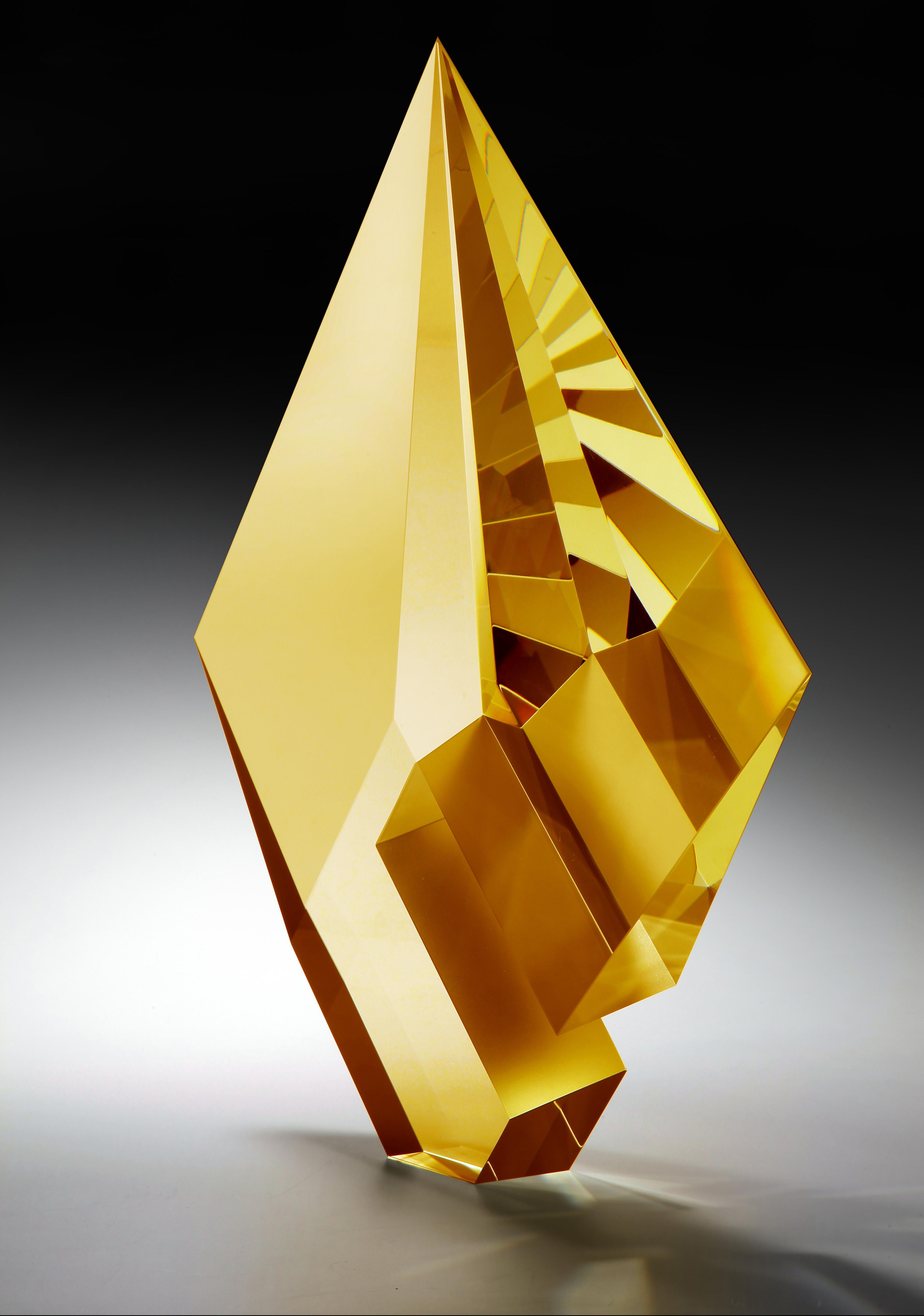 Tomas Brzon Abstract Sculpture - 'Gold Amber Composition', Cast, Cut  and Polished Glass Sculpture