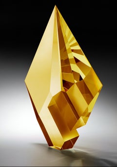 Gold-Bernstein-Komposition", gegossen, geschnitten  Skulptur aus poliertem Glas