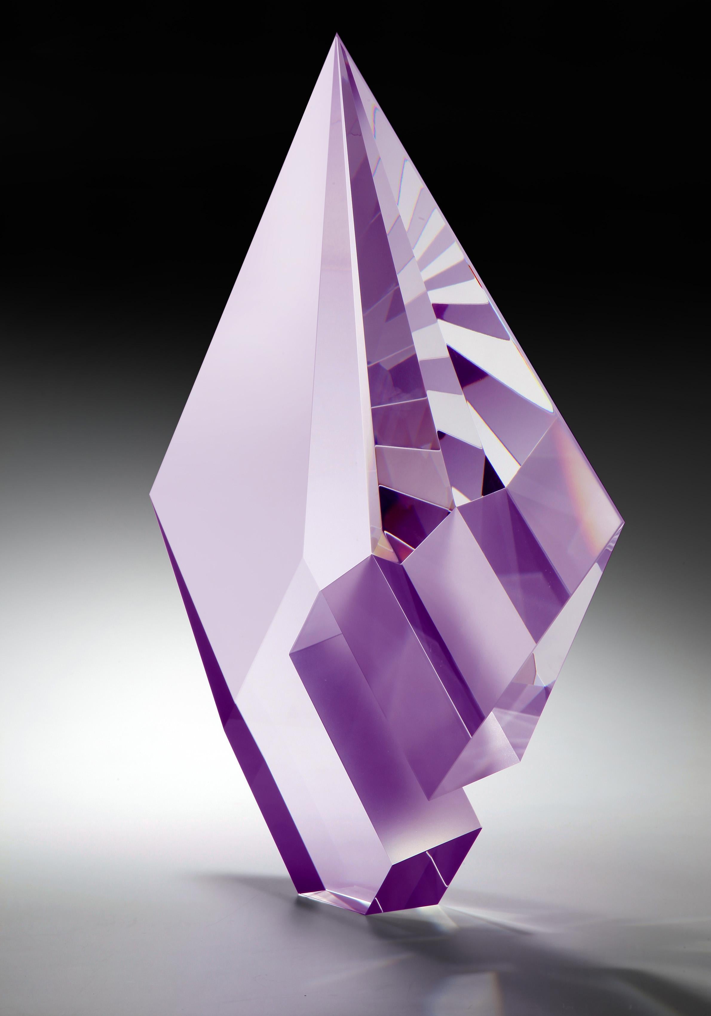Tomas Brzon Abstract Sculpture - 'Purple Composition', Cast, Cut  and Polished Glass Sculpture