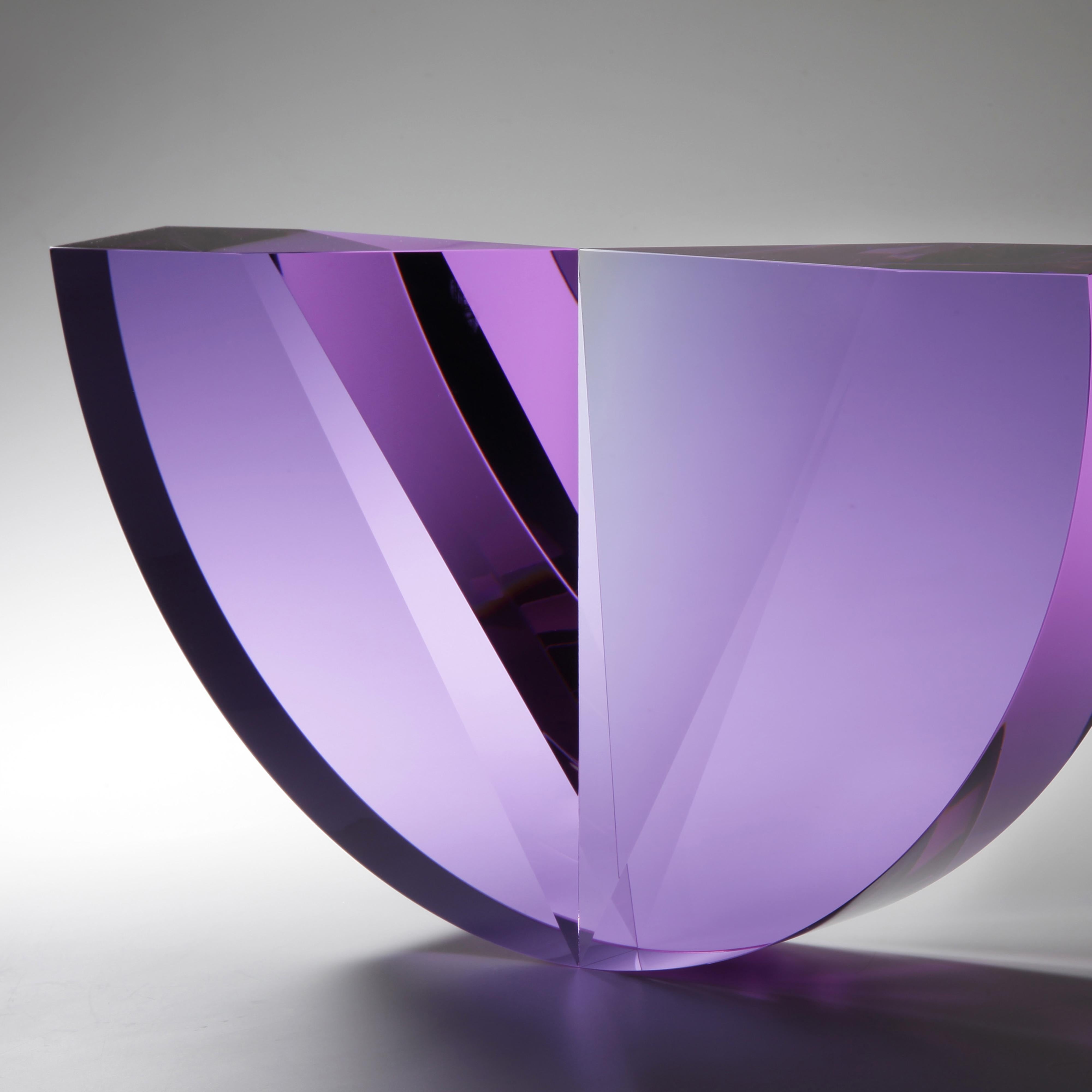 'Purple Tapered Semicircle' Cast, Cut  and Polished Glass Sculpture - Gray Abstract Sculpture by Tomas Brzon