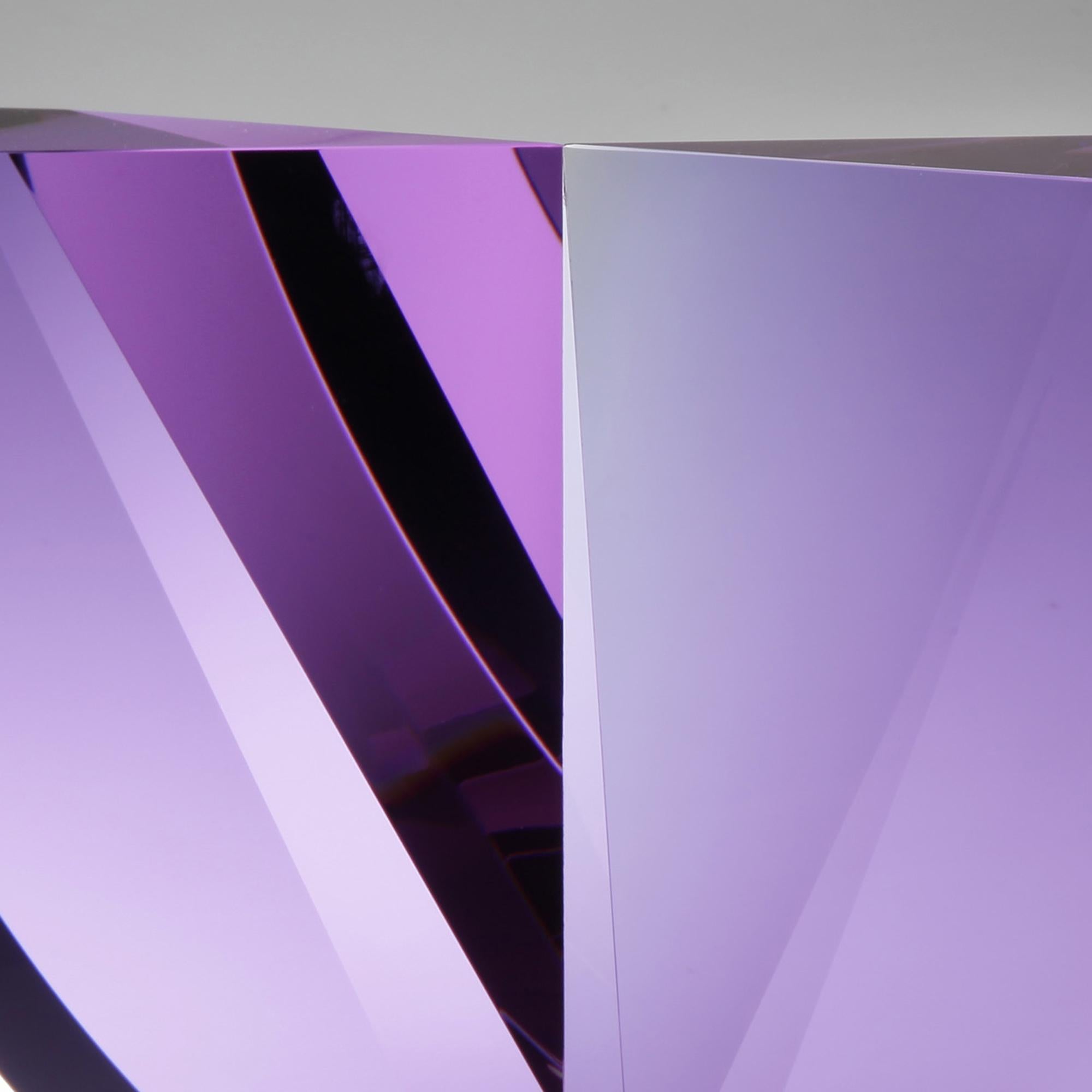 'Purple Tapered Semicircle' Cast, Cut  and Polished Glass Sculpture For Sale 1