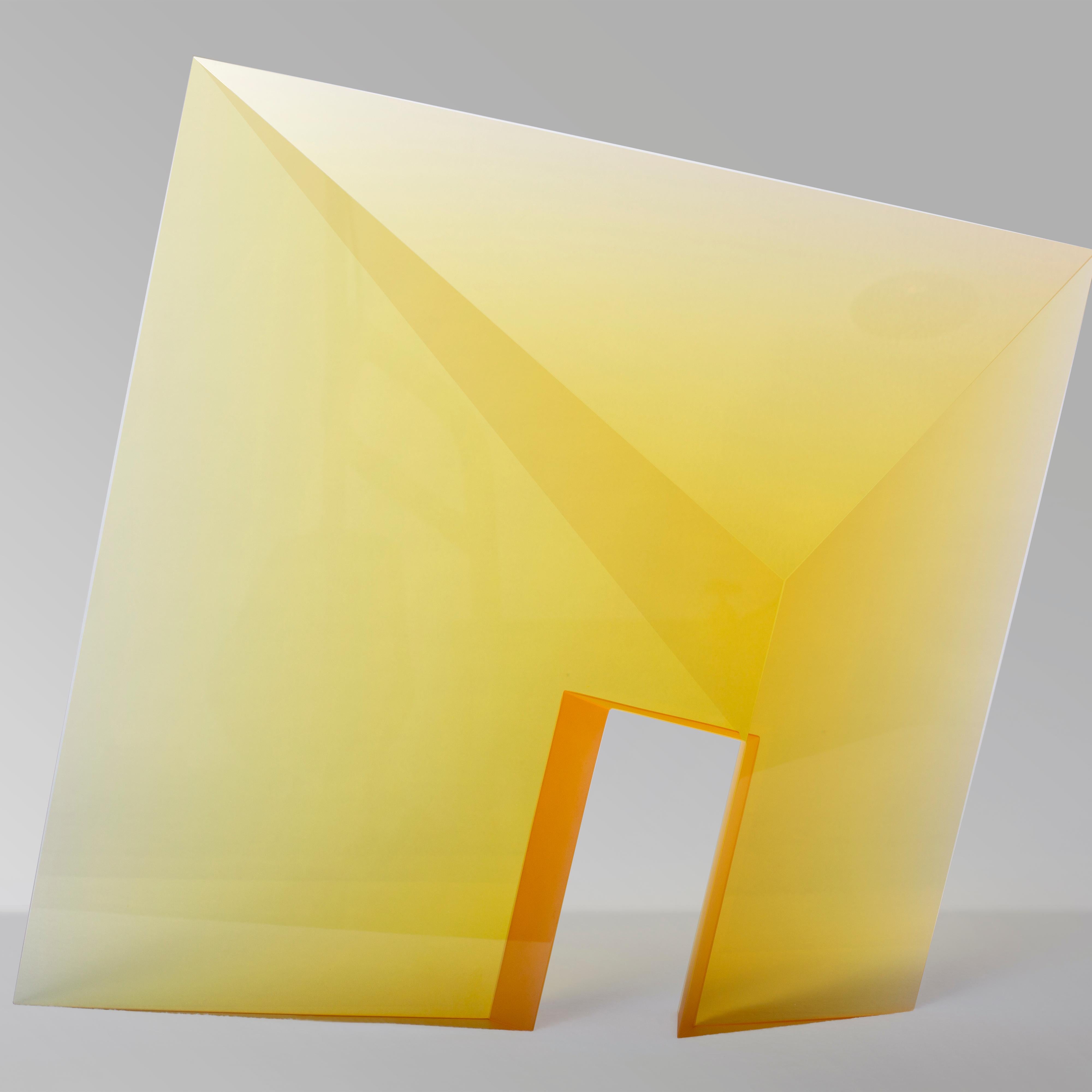 Tomas Brzon Abstract Sculpture - 'Yellow Passage', Cast, Cut  and Polished Glass Sculpture