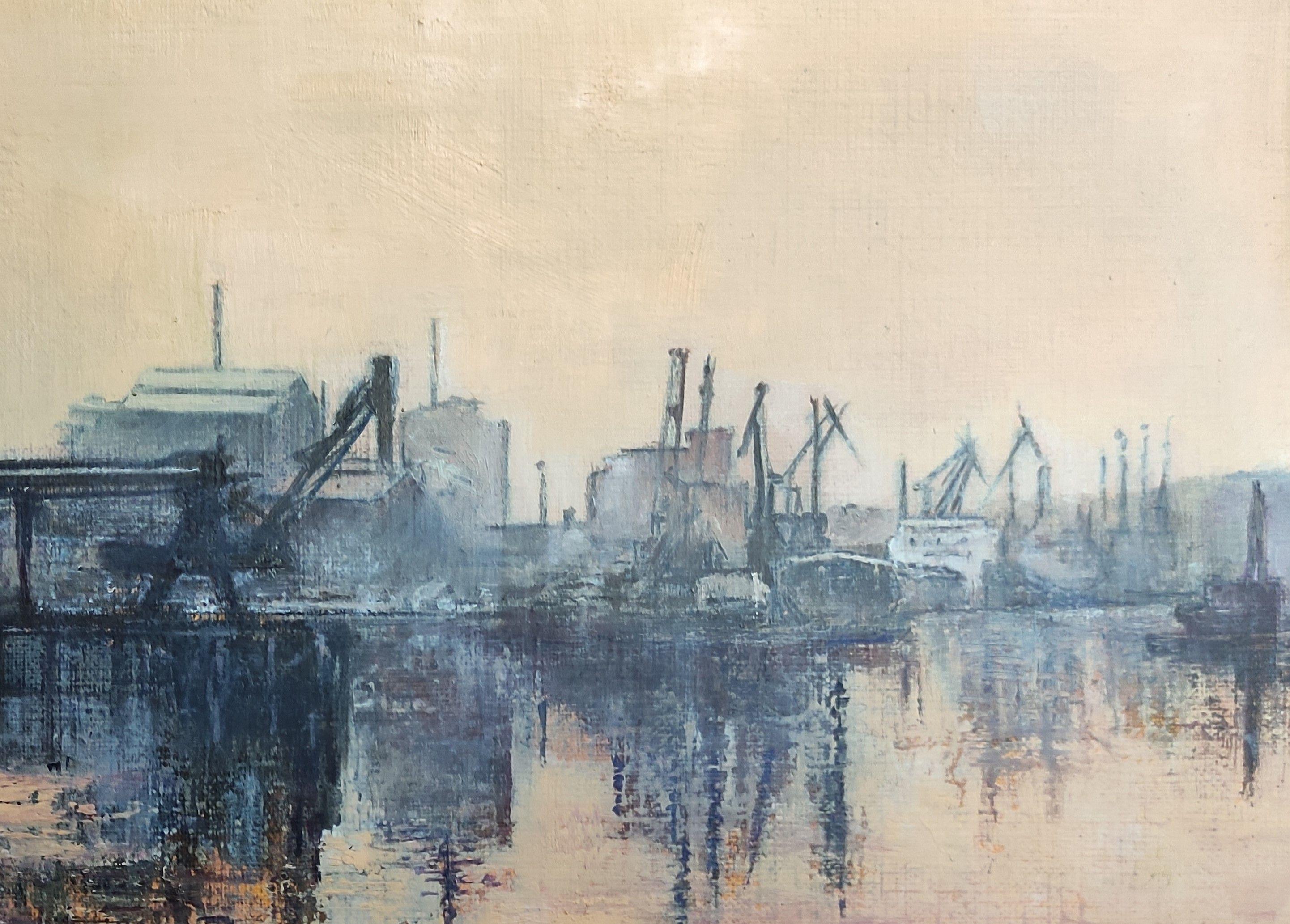 Bilbao Industriell, Gemälde, Öl auf Papier im Angebot 2