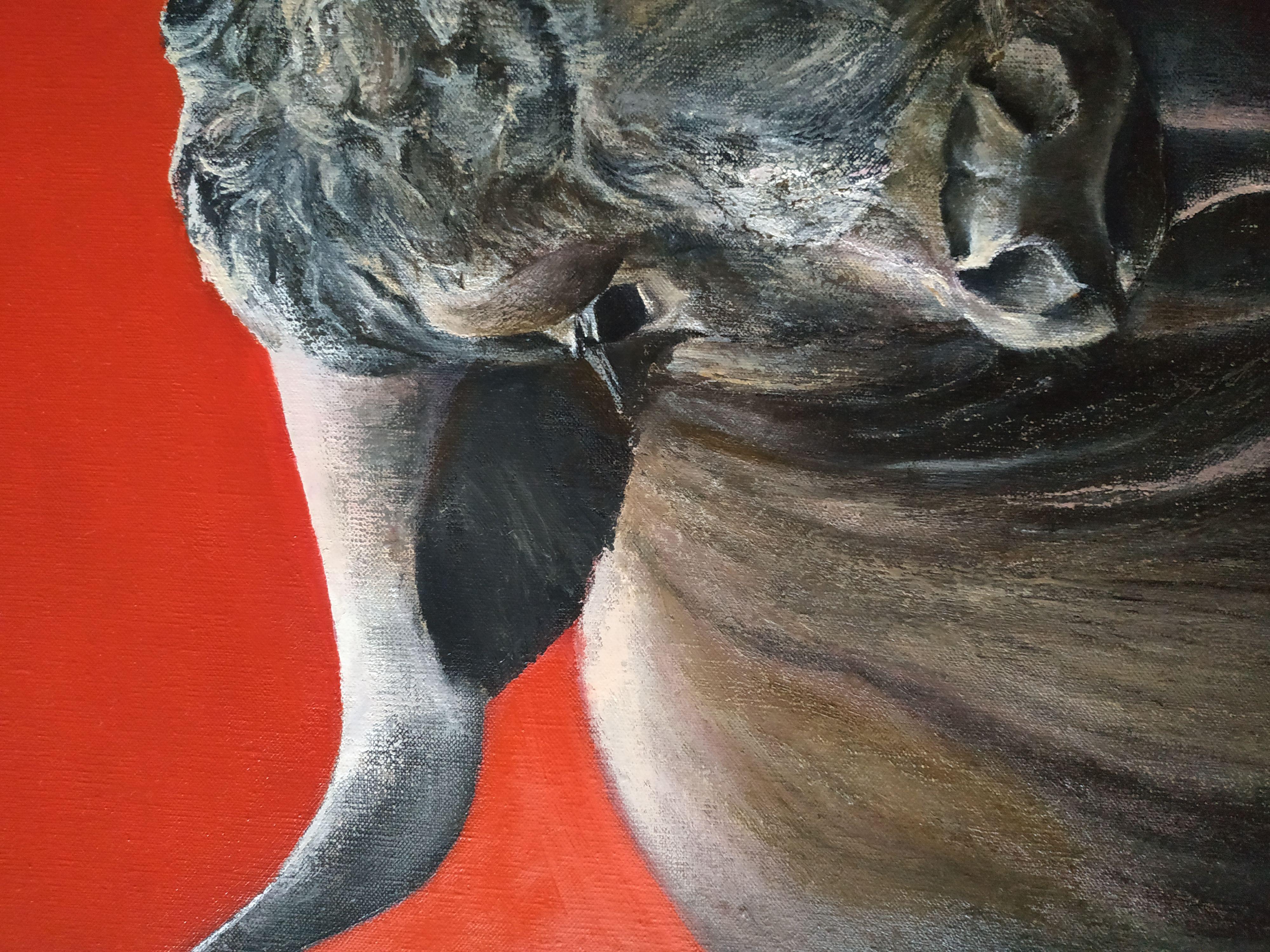 Brave bull on red, Painting, Oil on Canvas For Sale 4