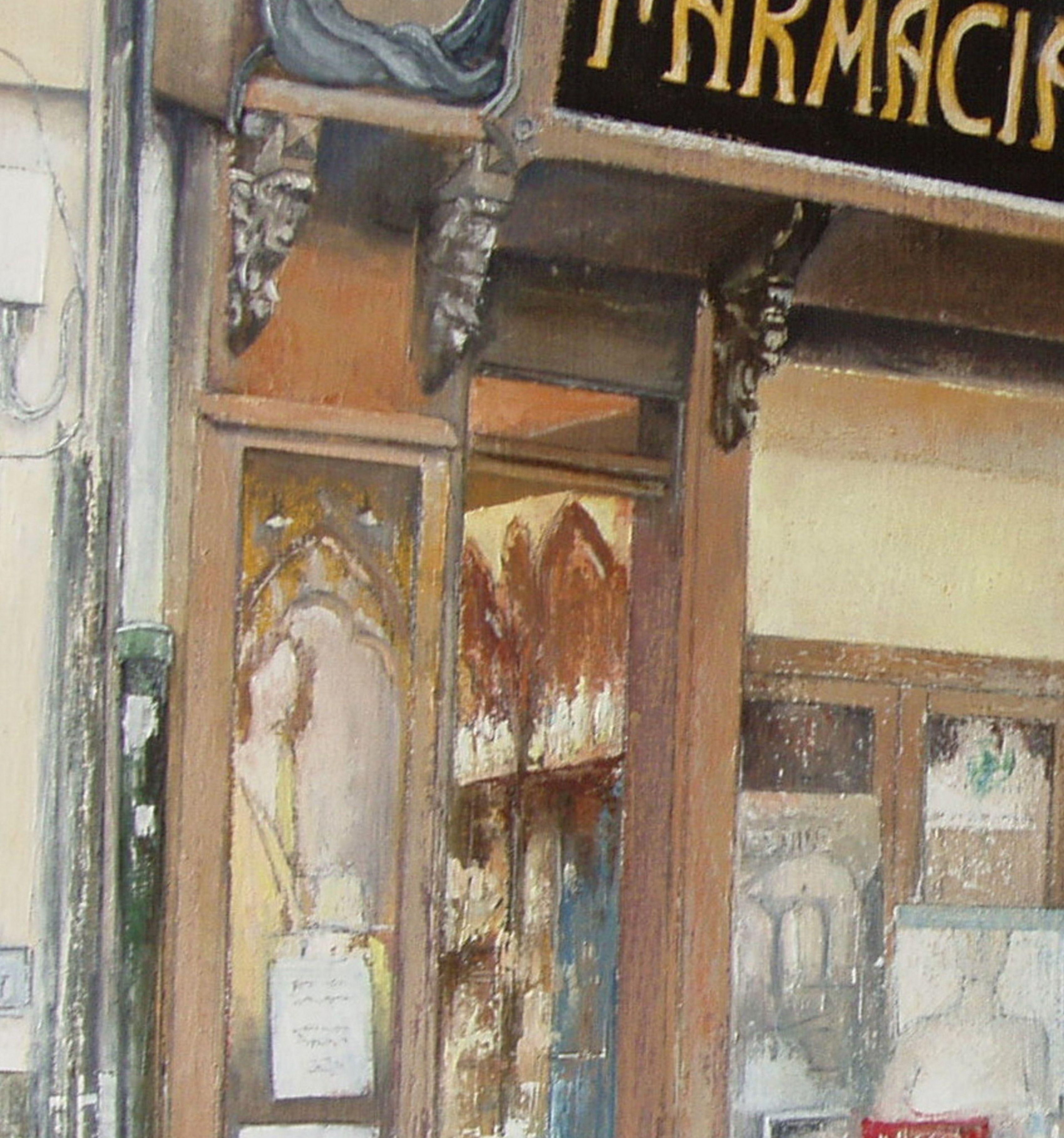 Farmacia Aguinaga- Pamplona (Spanien), Gemälde, Öl auf Leinwand im Angebot 1