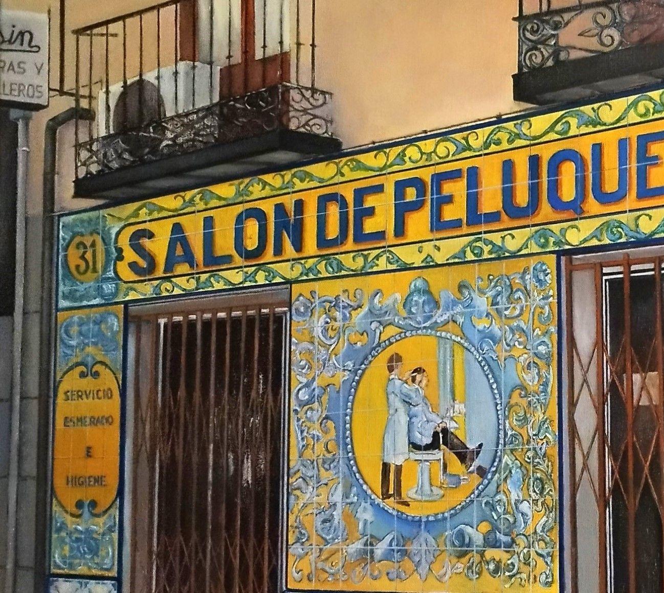 Salon mit altem Haar – Madrid, Gemälde, Öl auf Leinwand (Impressionismus), Painting, von TOMAS CASTAÃ‘O