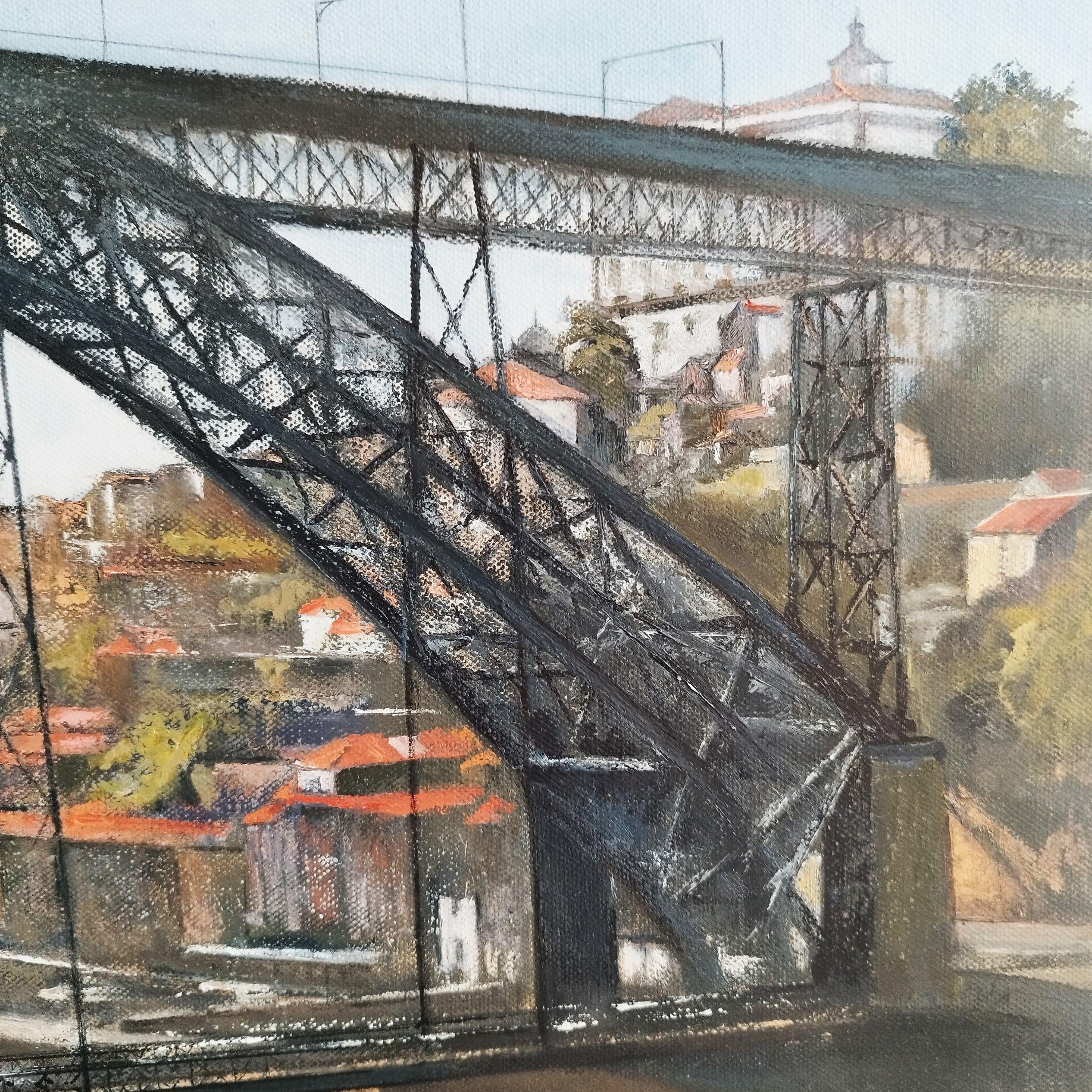 DON LUIS I Brücke schloss  PORTO, Gemälde, Öl auf Leinwand im Angebot 2